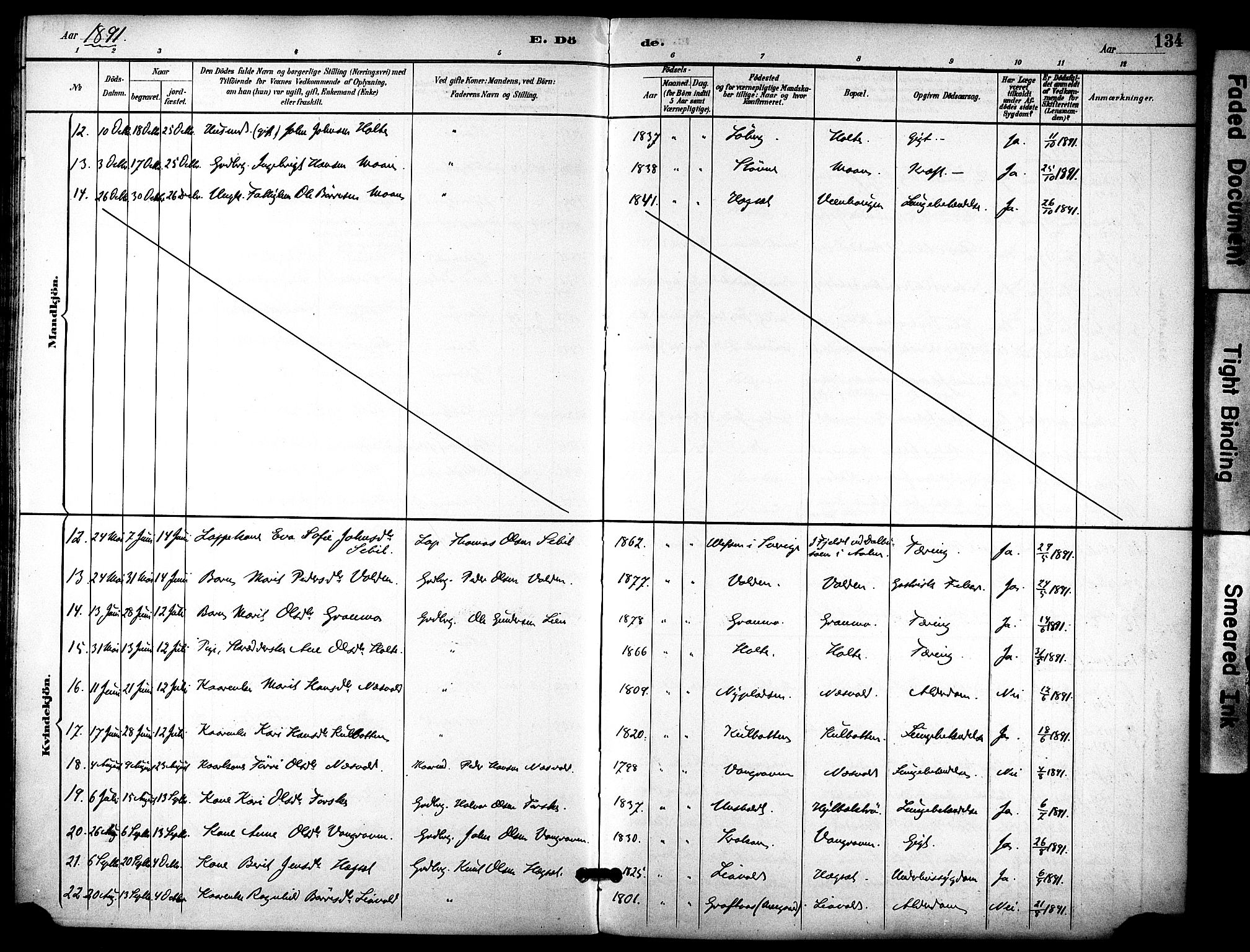 Ministerialprotokoller, klokkerbøker og fødselsregistre - Sør-Trøndelag, SAT/A-1456/686/L0984: Ministerialbok nr. 686A02, 1891-1906, s. 134