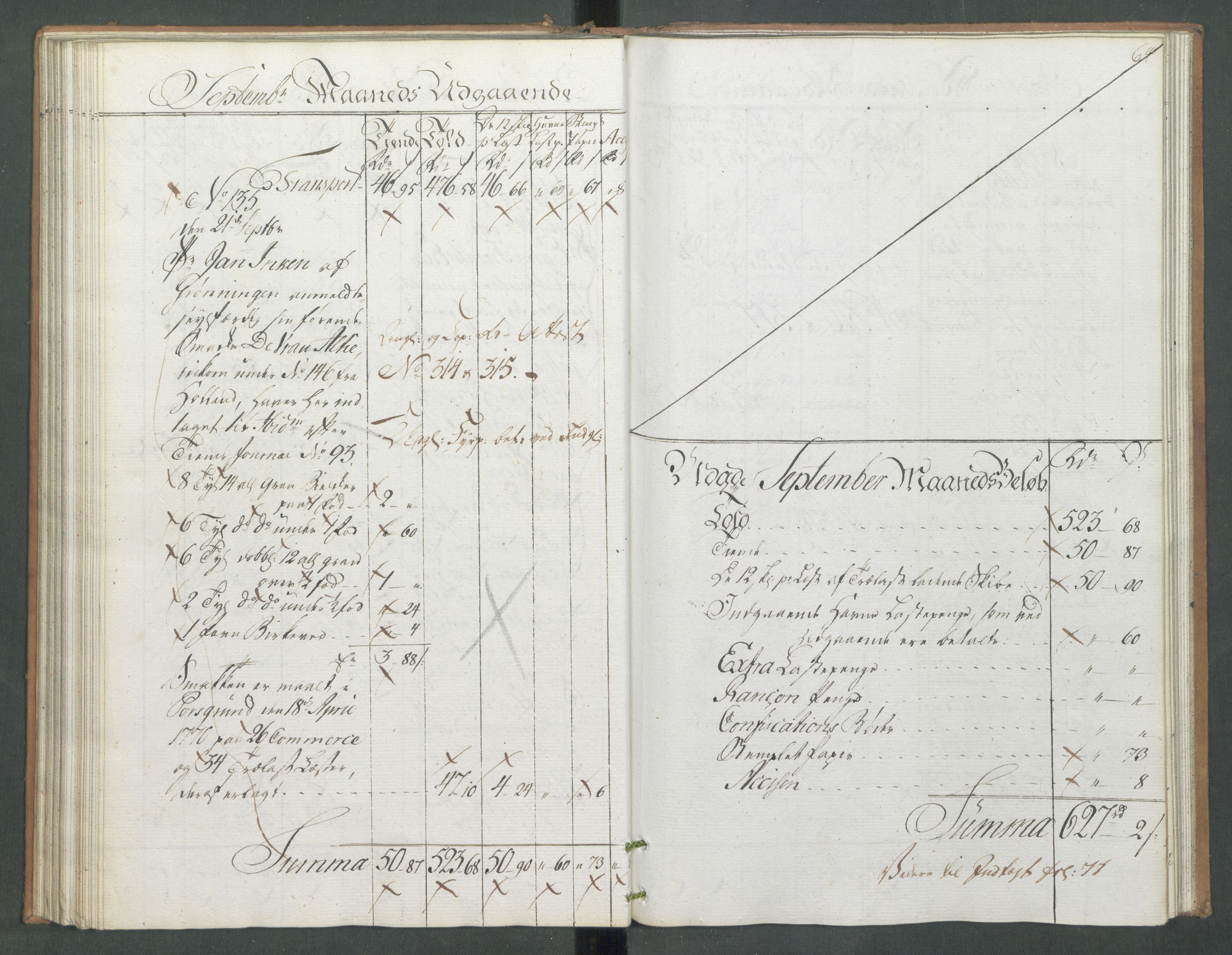 Generaltollkammeret, tollregnskaper, AV/RA-EA-5490/R09/L0079/0001: Tollregnskaper Holmestrand / Utgående hovedtollbok, 1786, s. 63b-64a