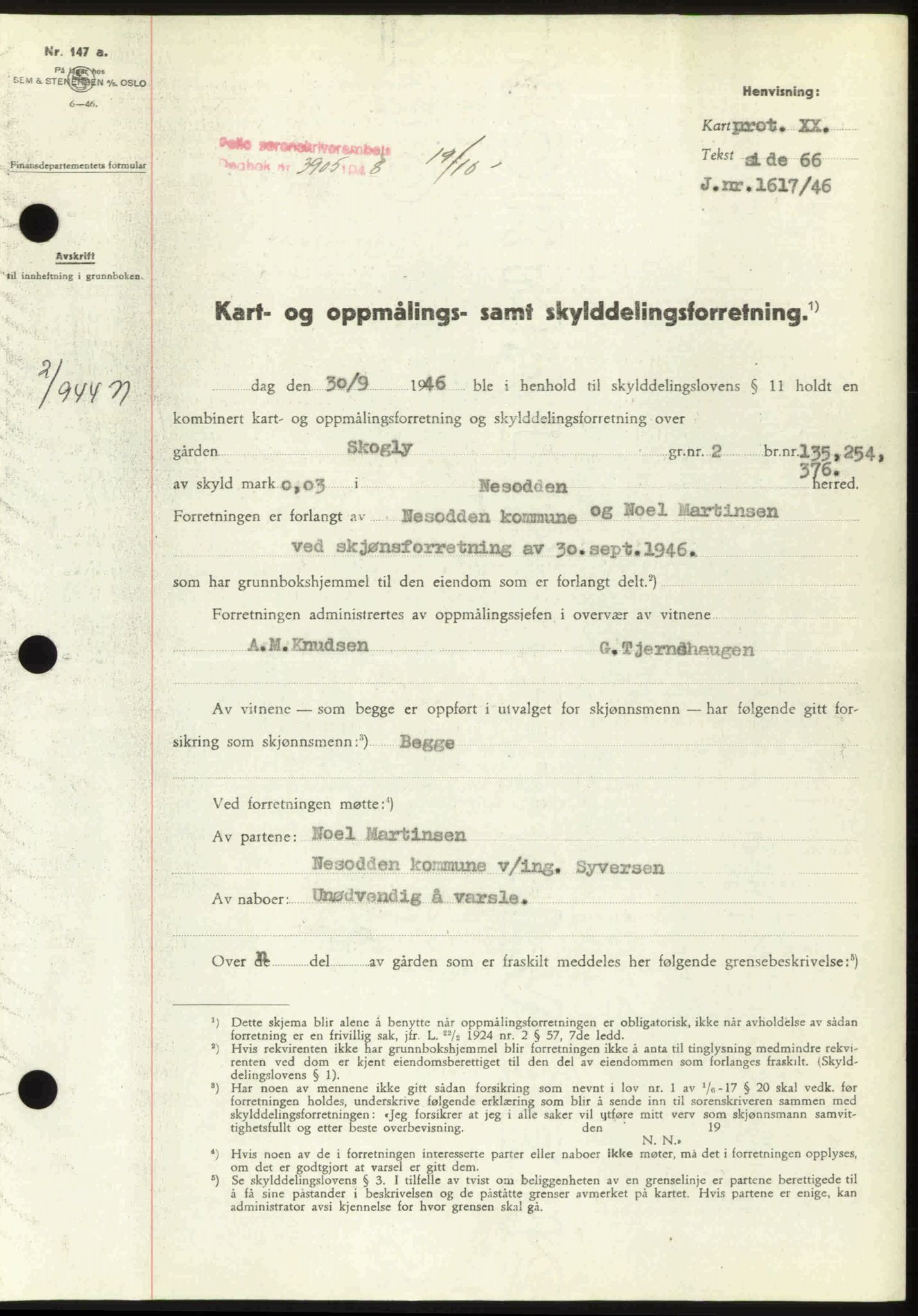Follo sorenskriveri, SAO/A-10274/G/Ga/Gaa/L0085: Pantebok nr. I 85, 1948-1948, Dagboknr: 3905/1948