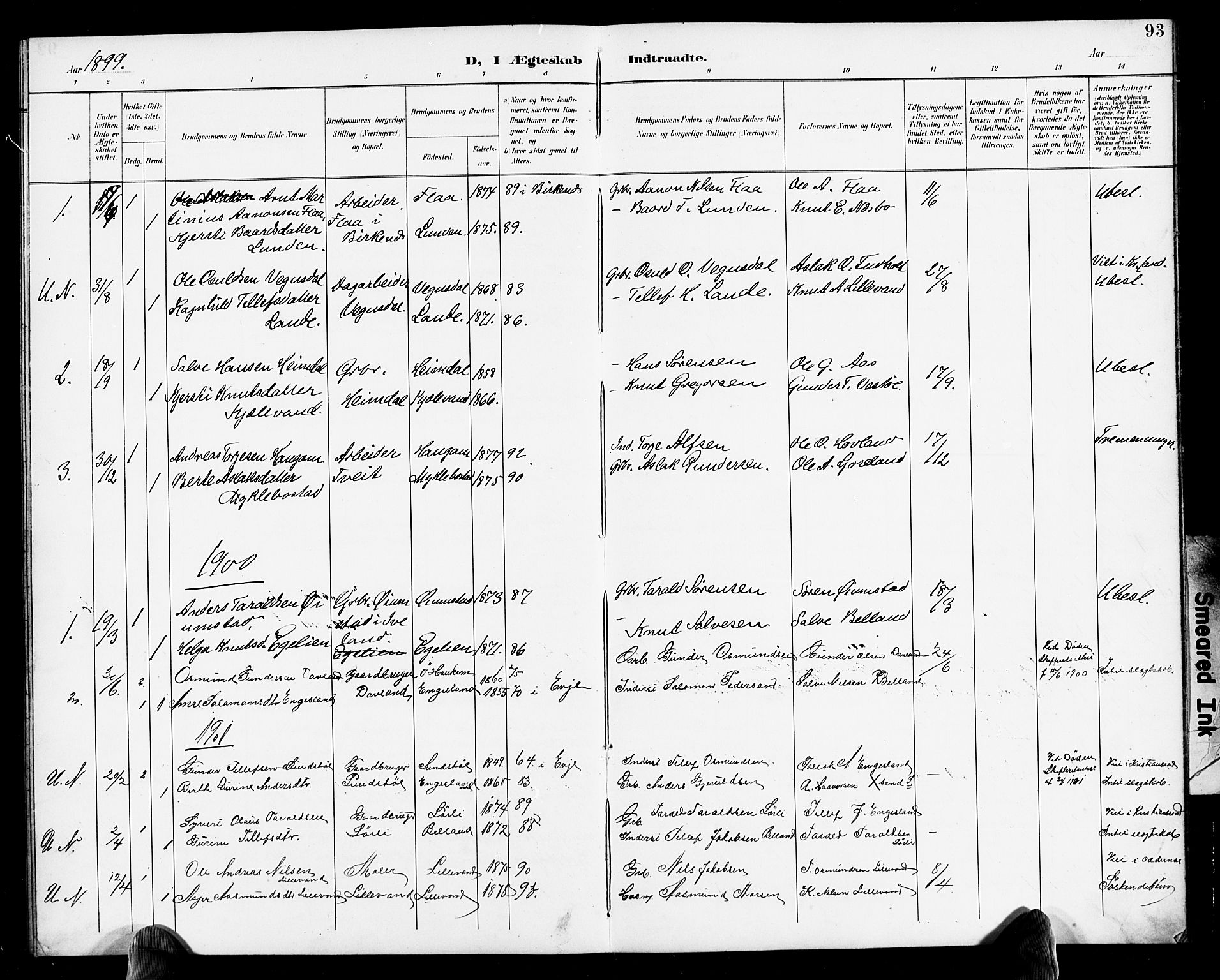 Herefoss sokneprestkontor, AV/SAK-1111-0019/F/Fb/Fbb/L0003: Klokkerbok nr. B 3, 1892-1917, s. 93