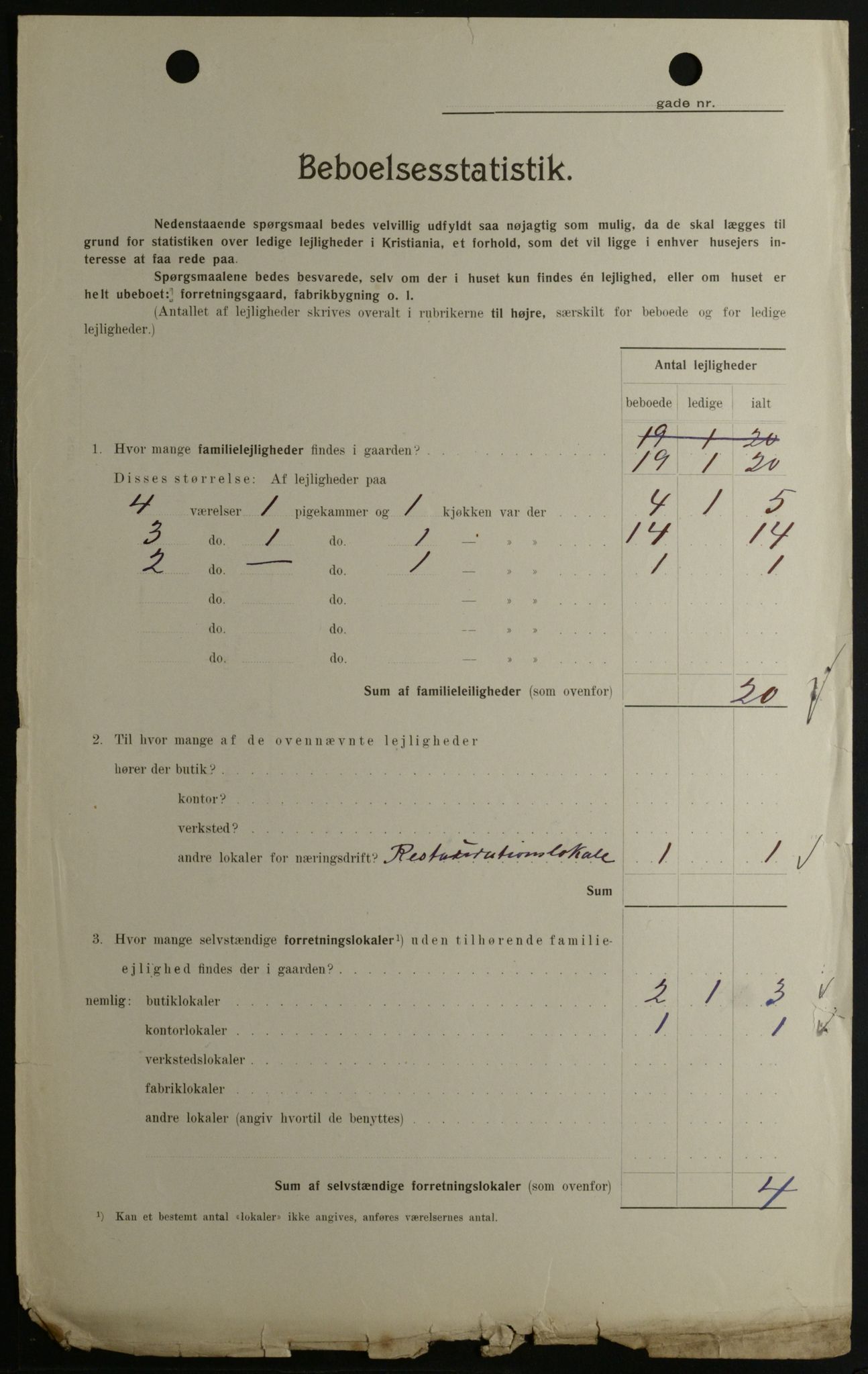 OBA, Kommunal folketelling 1.2.1908 for Kristiania kjøpstad, 1908, s. 116485