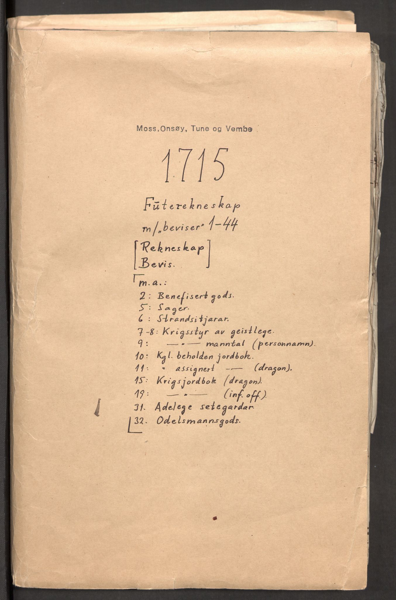 Rentekammeret inntil 1814, Reviderte regnskaper, Fogderegnskap, AV/RA-EA-4092/R04/L0140: Fogderegnskap Moss, Onsøy, Tune, Veme og Åbygge, 1715-1716, s. 2