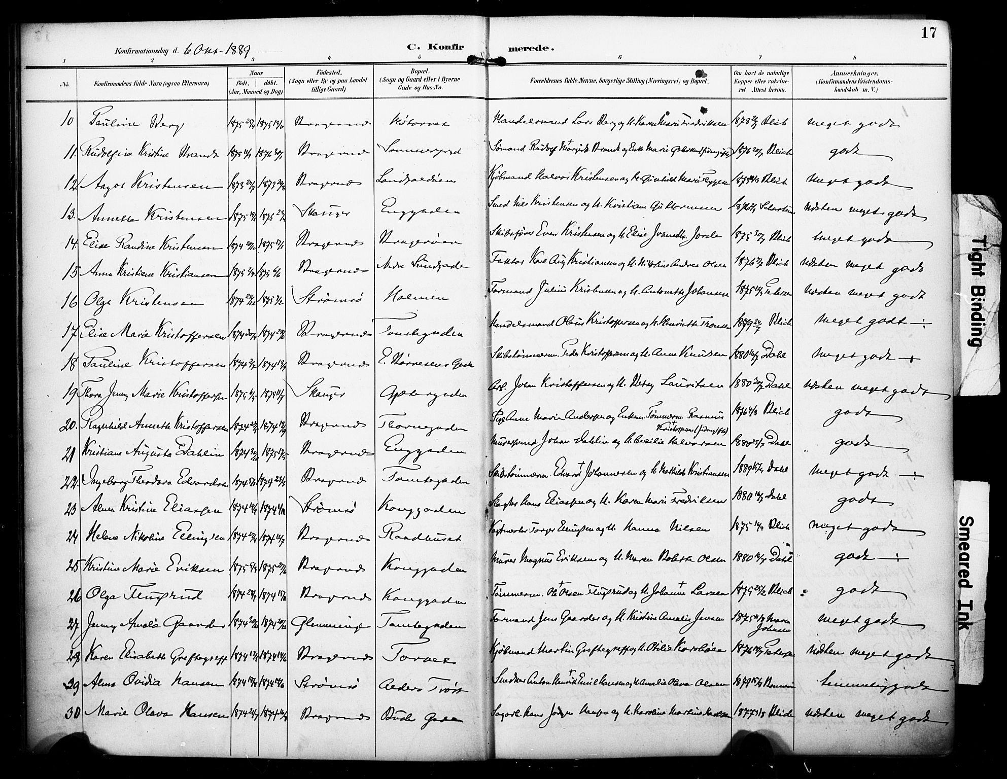 Bragernes kirkebøker, AV/SAKO-A-6/F/Fc/L0006: Ministerialbok nr. III 6, 1888-1899, s. 17