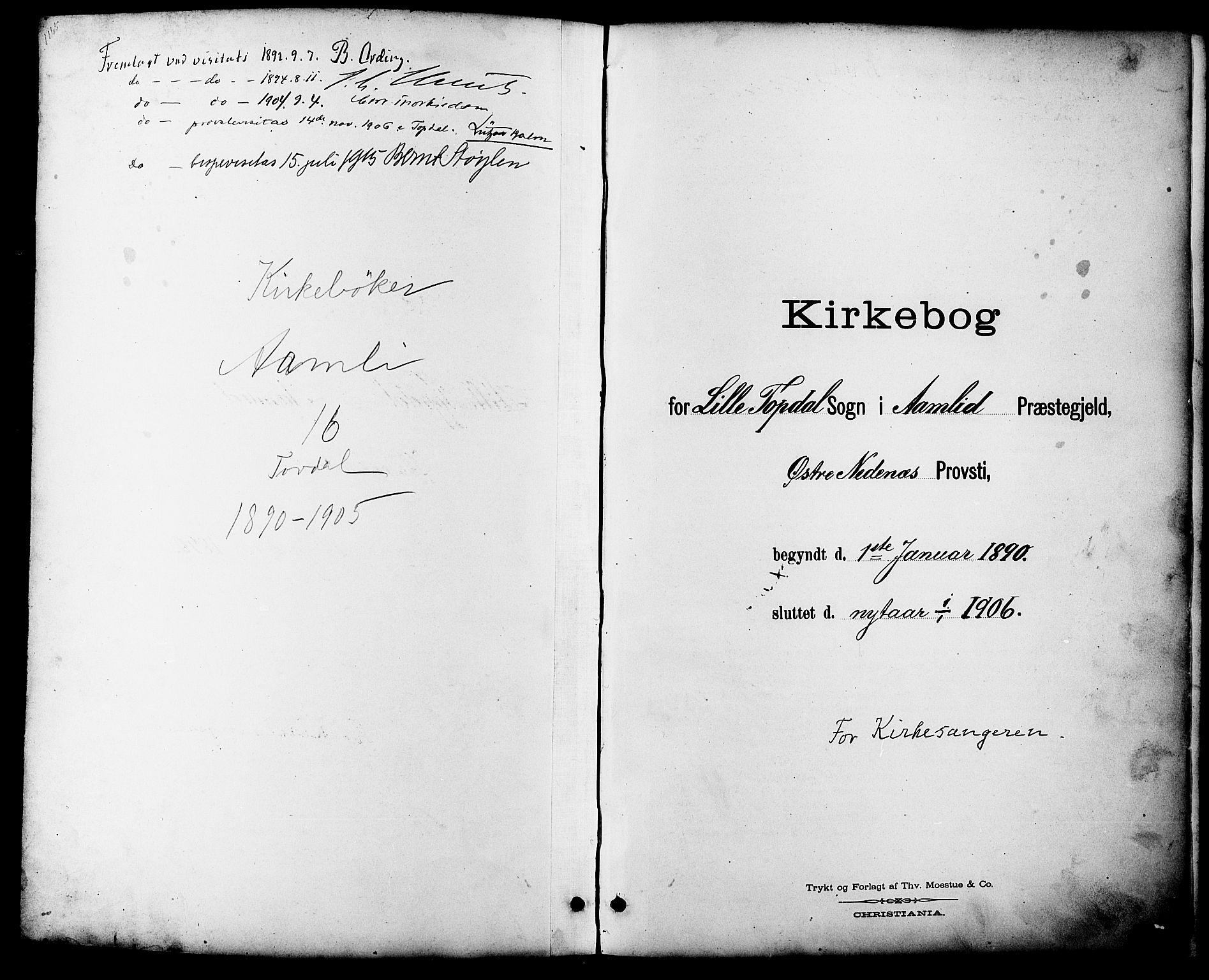 Åmli sokneprestkontor, SAK/1111-0050/F/Fb/Fbb/L0002: Klokkerbok nr. B 2, 1890-1905