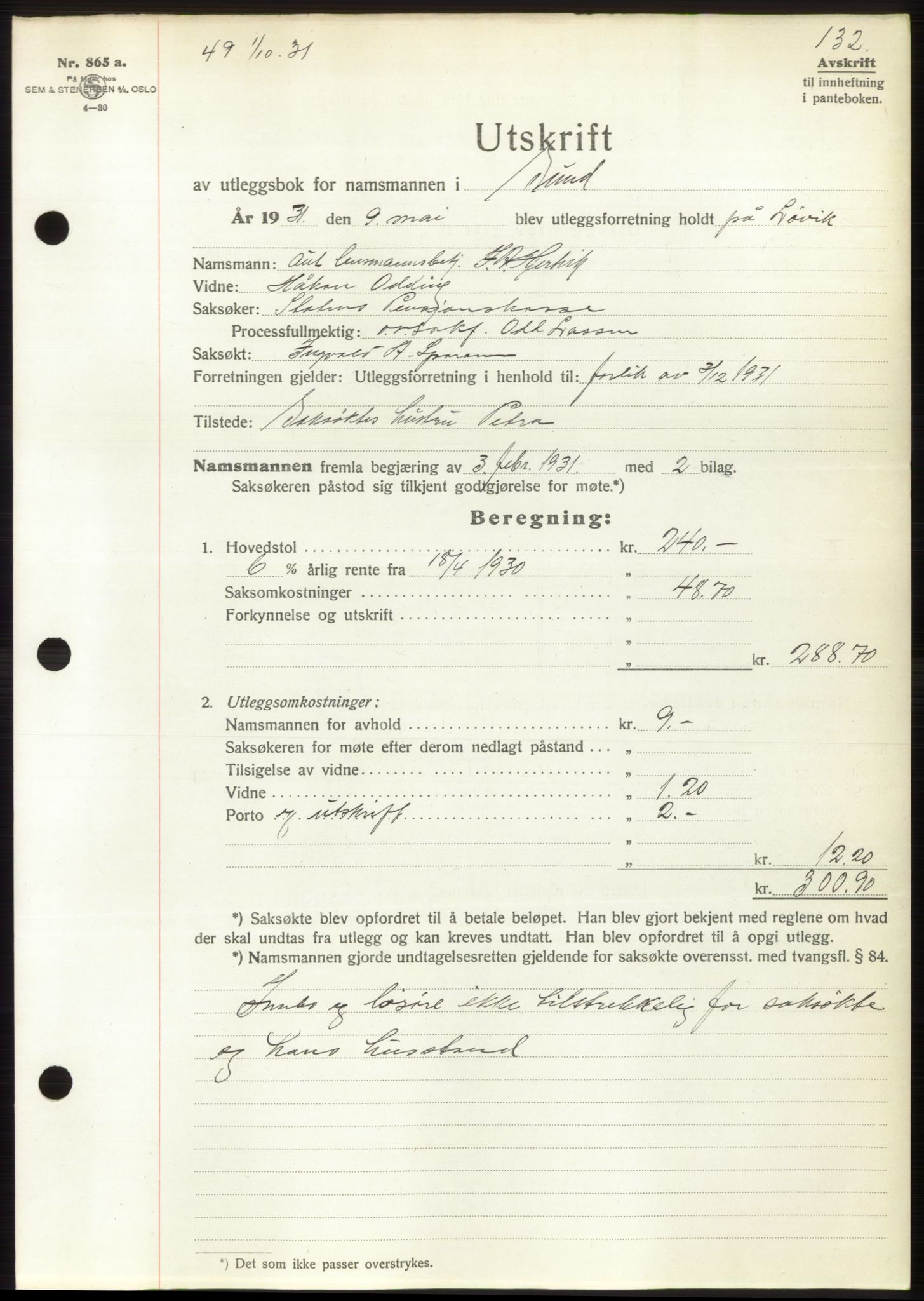 Romsdal sorenskriveri, AV/SAT-A-4149/1/2/2C/L0060: Pantebok nr. 54, 1931-1932, Tingl.dato: 01.10.1931