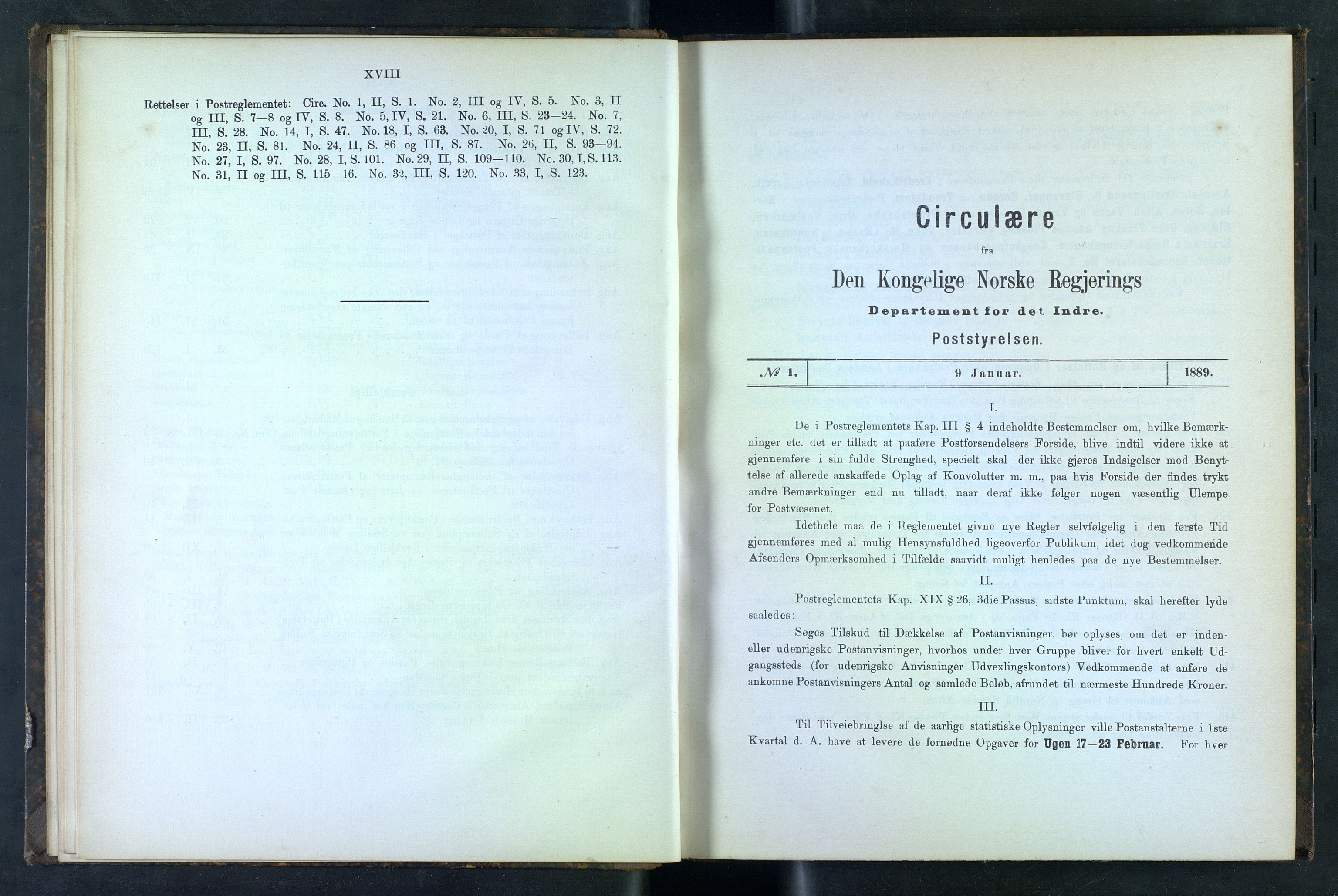 Norges Postmuseums bibliotek, NOPO/-/-/-: Sirkulærer fra Poststyrelsen, 1889