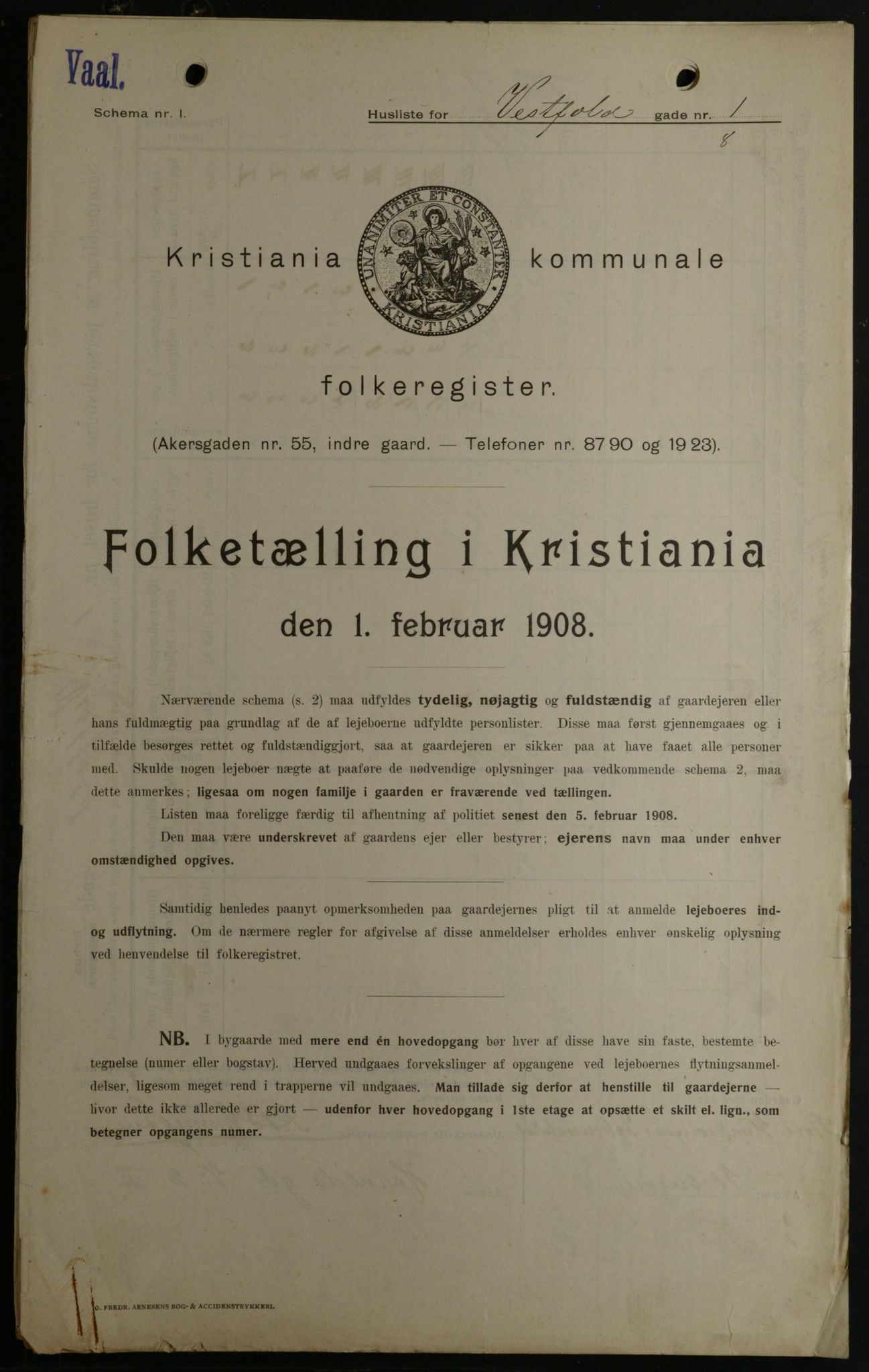 OBA, Kommunal folketelling 1.2.1908 for Kristiania kjøpstad, 1908, s. 109865
