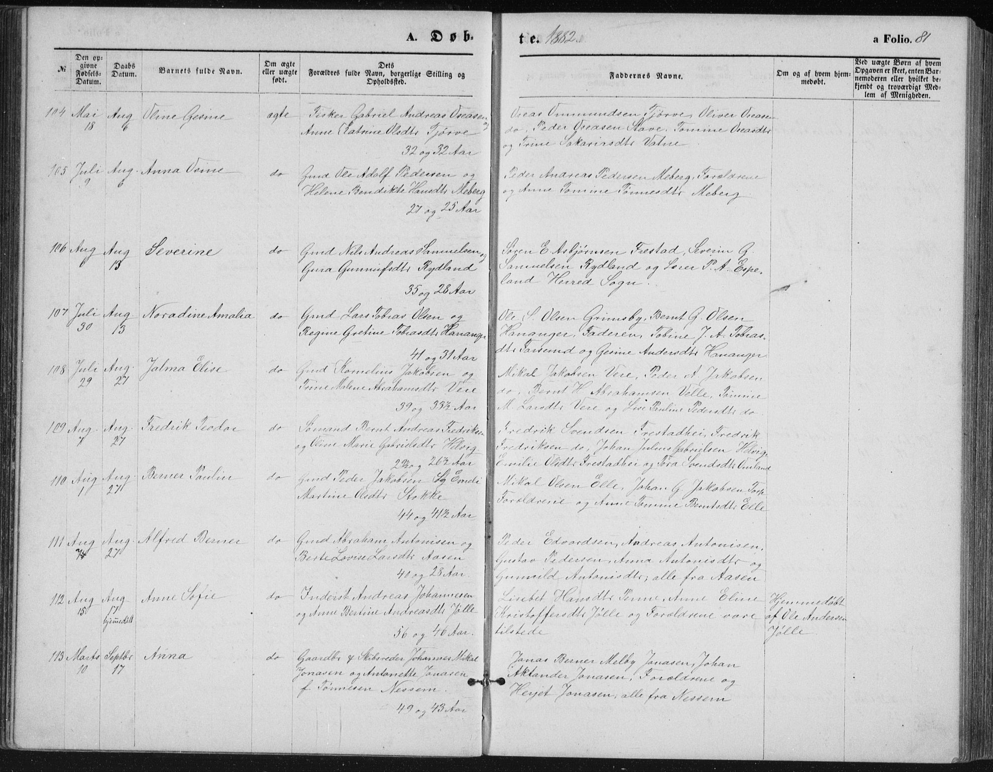Lista sokneprestkontor, SAK/1111-0027/F/Fb/L0004: Klokkerbok nr. B 4, 1877-1891, s. 81