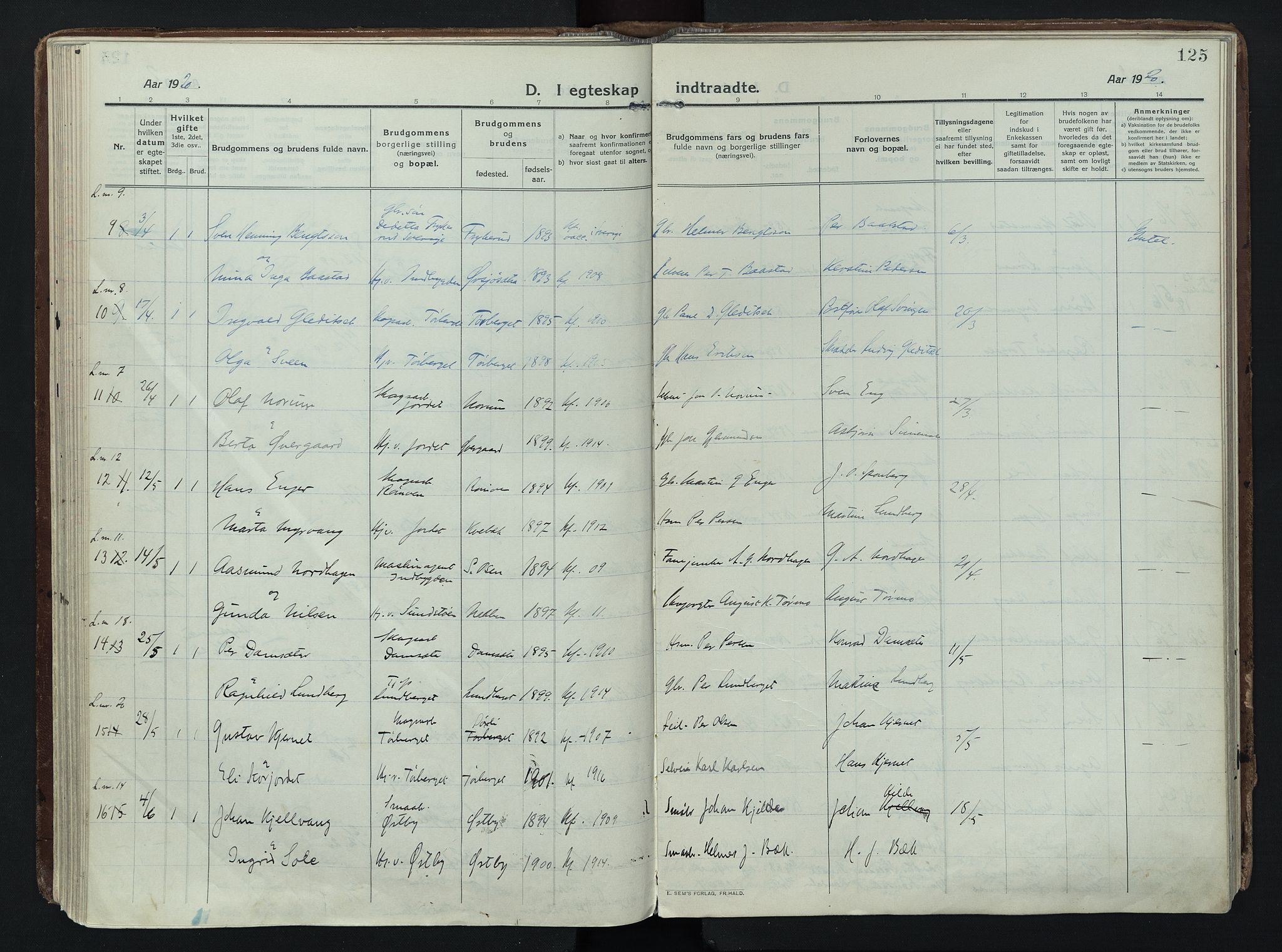 Trysil prestekontor, AV/SAH-PREST-046/H/Ha/Haa/L0014: Ministerialbok nr. 14, 1912-1923, s. 125