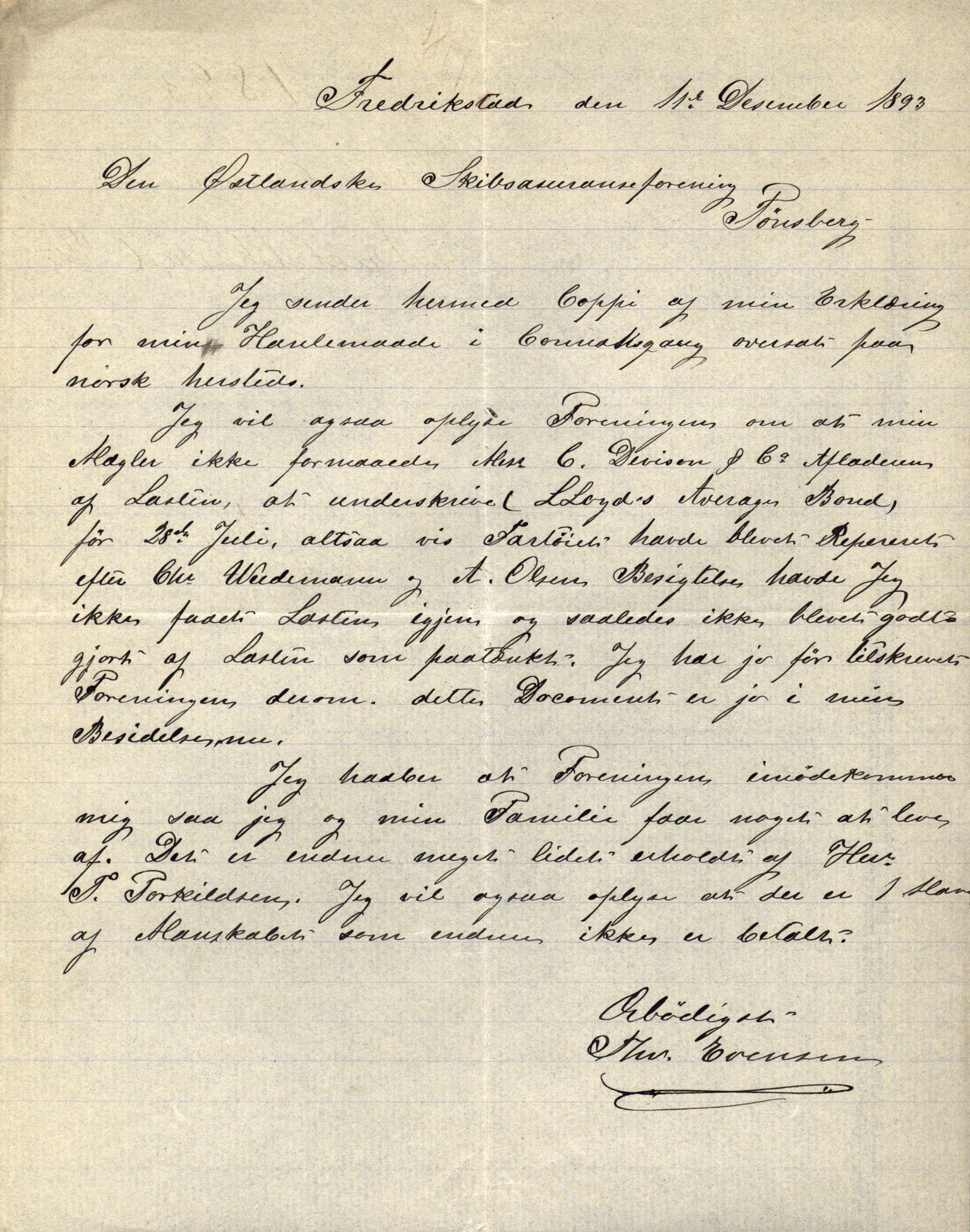 Pa 63 - Østlandske skibsassuranceforening, VEMU/A-1079/G/Ga/L0030/0001: Havaridokumenter / Leif, Korsvei, Margret, Mangerton, Mathilde, Island, Andover, 1893, s. 4