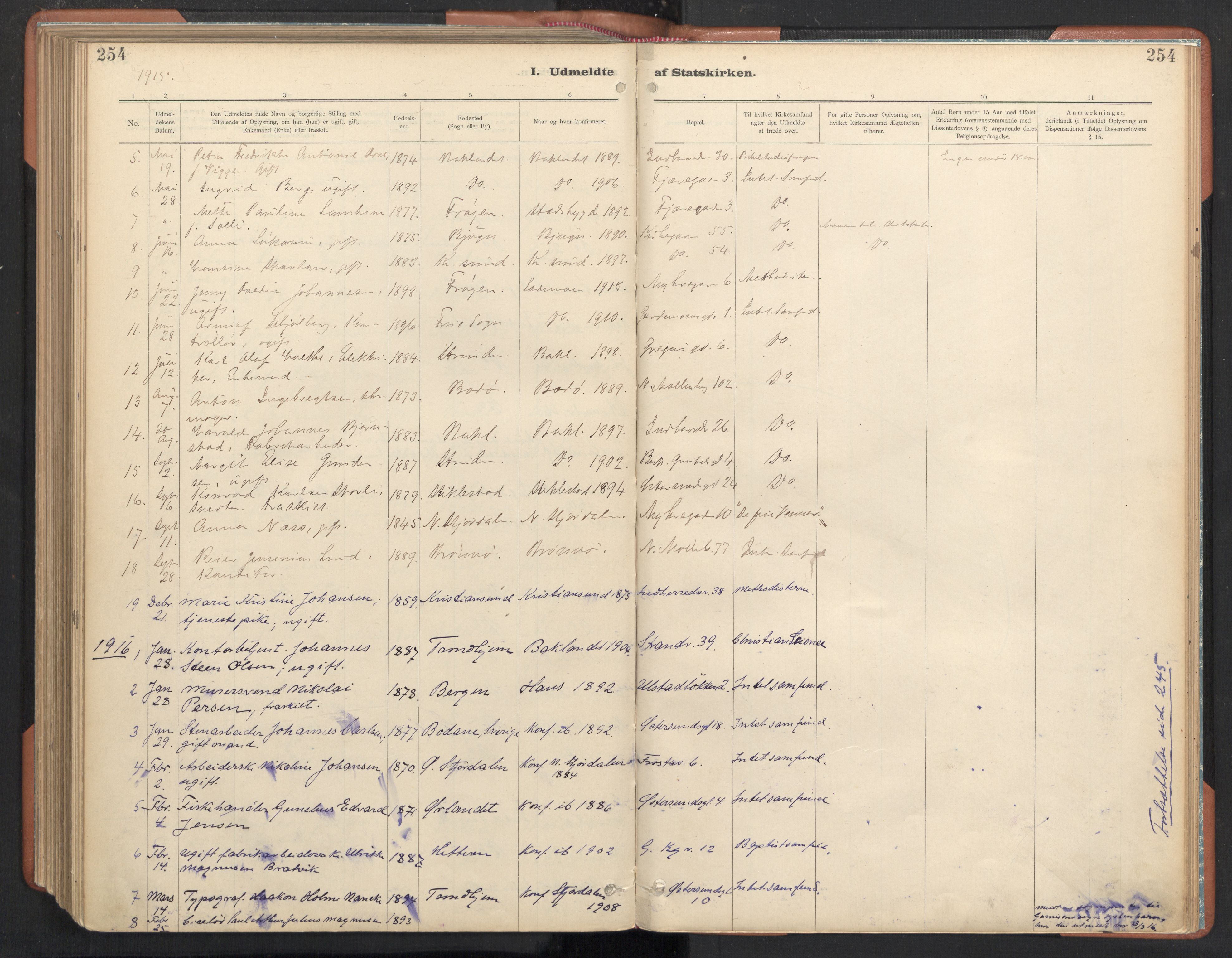 Ministerialprotokoller, klokkerbøker og fødselsregistre - Sør-Trøndelag, AV/SAT-A-1456/605/L0244: Ministerialbok nr. 605A06, 1908-1954, s. 254