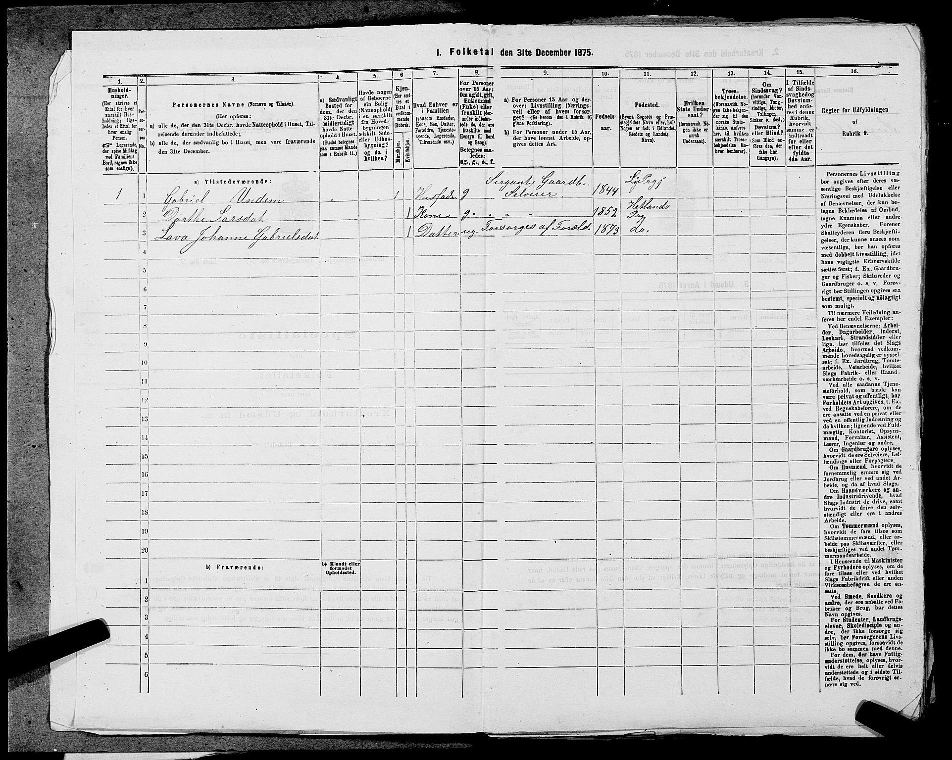 SAST, Folketelling 1875 for 1126P Hetland prestegjeld, 1875, s. 323