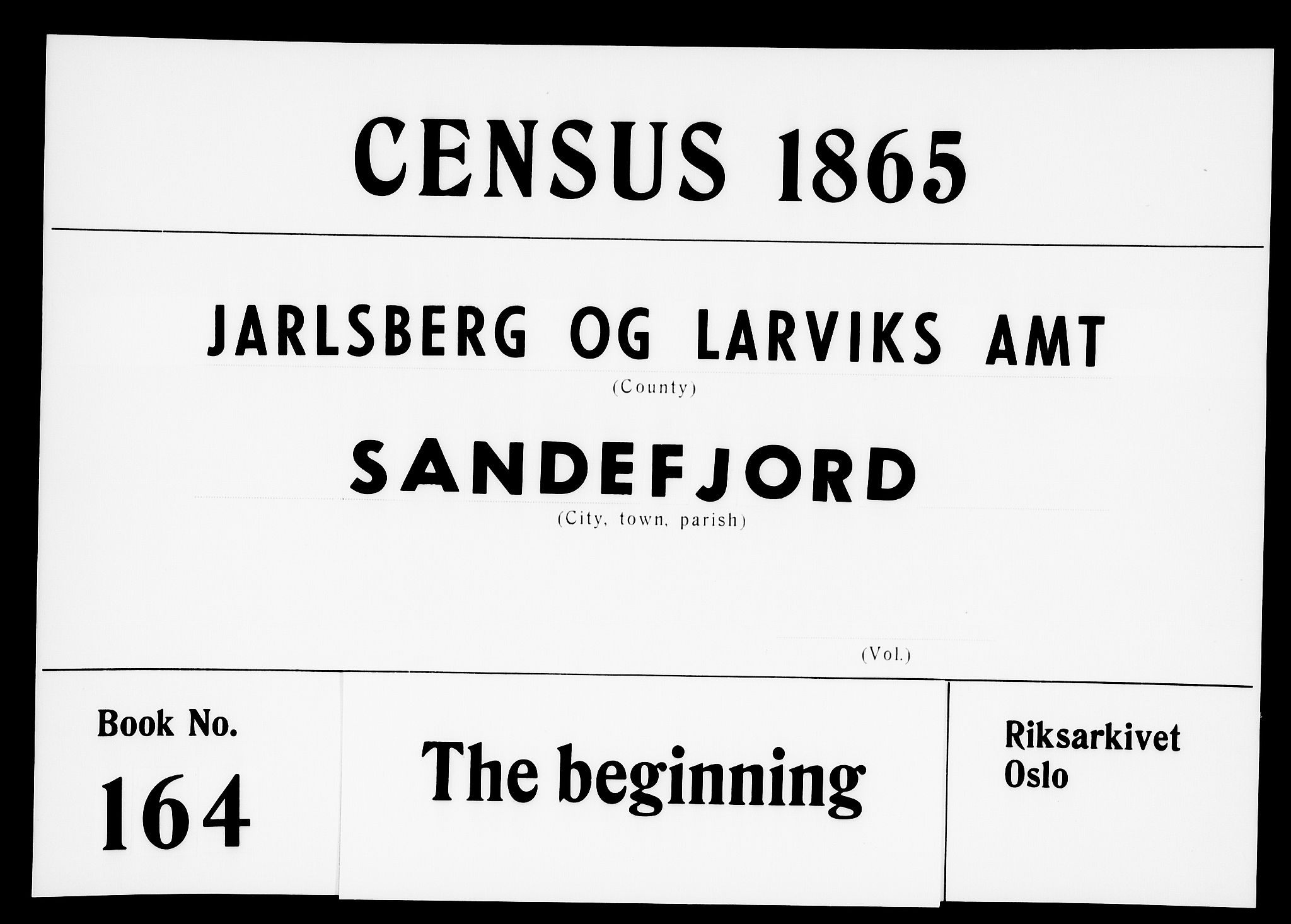 RA, Folketelling 1865 for 0706B Sandeherred prestegjeld, Sandefjord kjøpstad, 1865, s. 1