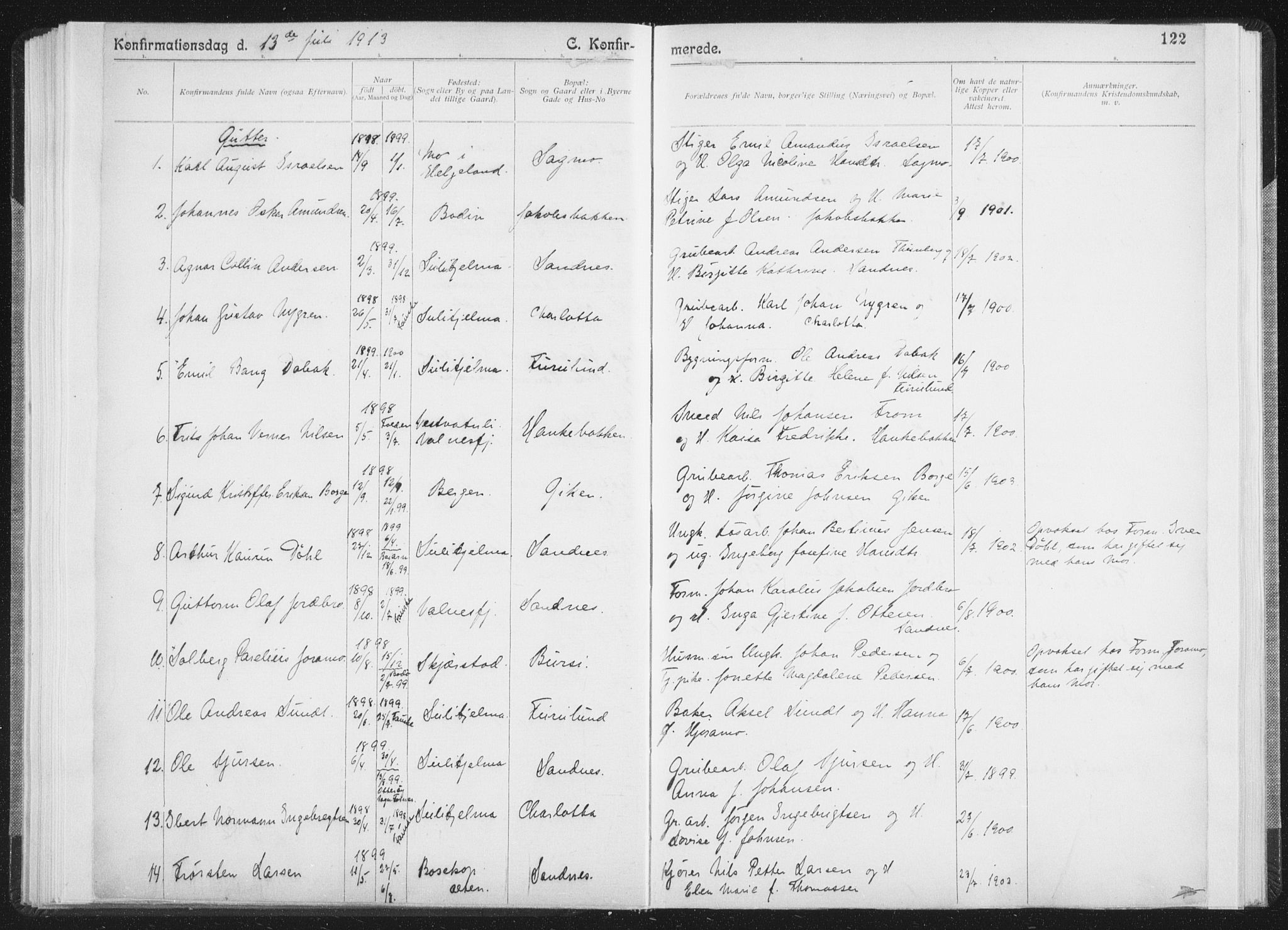 Ministerialprotokoller, klokkerbøker og fødselsregistre - Nordland, AV/SAT-A-1459/850/L0711: Residerende kapellans bok nr. 850B01, 1902-1915, s. 122