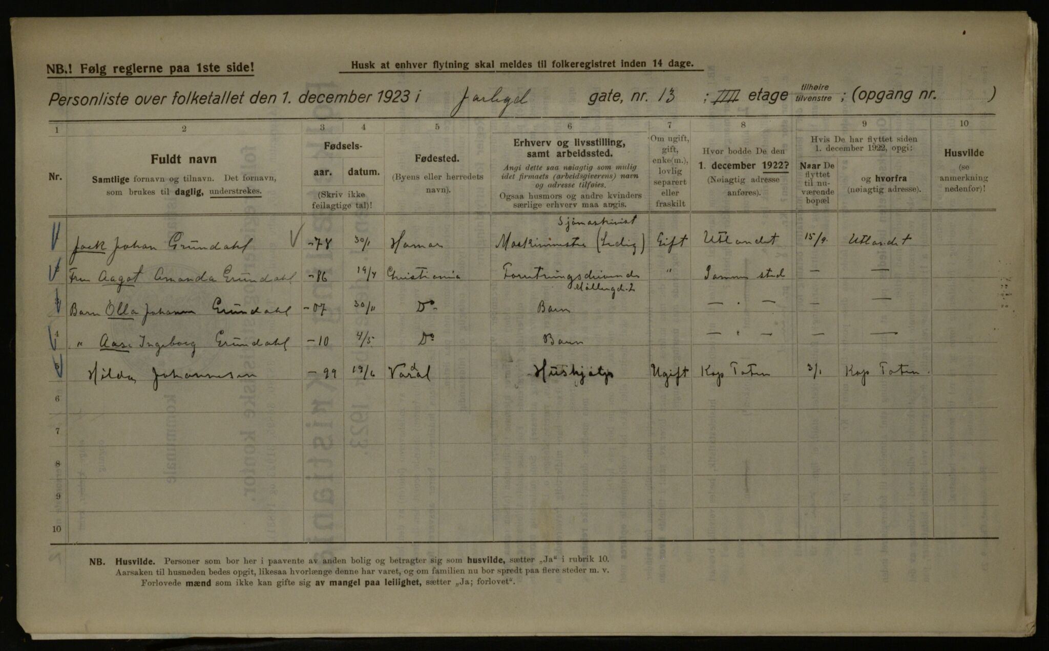 OBA, Kommunal folketelling 1.12.1923 for Kristiania, 1923, s. 51017