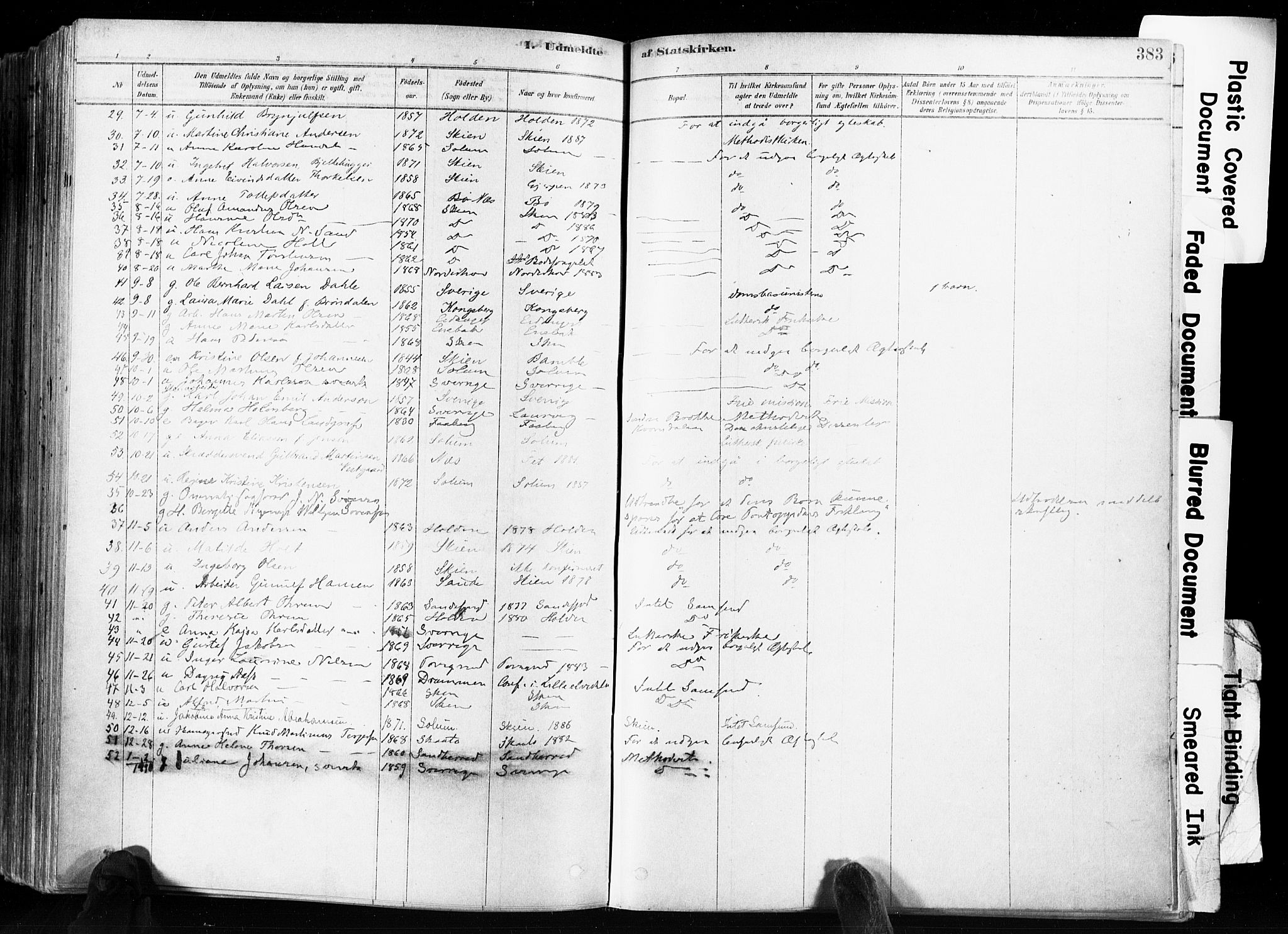 Skien kirkebøker, AV/SAKO-A-302/F/Fa/L0009: Ministerialbok nr. 9, 1878-1890, s. 383