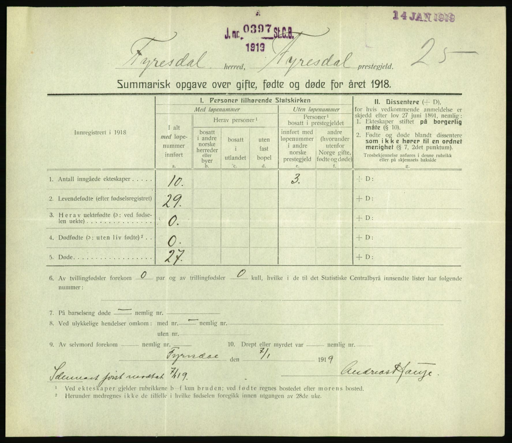 Statistisk sentralbyrå, Sosiodemografiske emner, Befolkning, RA/S-2228/D/Df/Dfb/Dfbh/L0059: Summariske oppgaver over gifte, fødte og døde for hele landet., 1918, s. 577