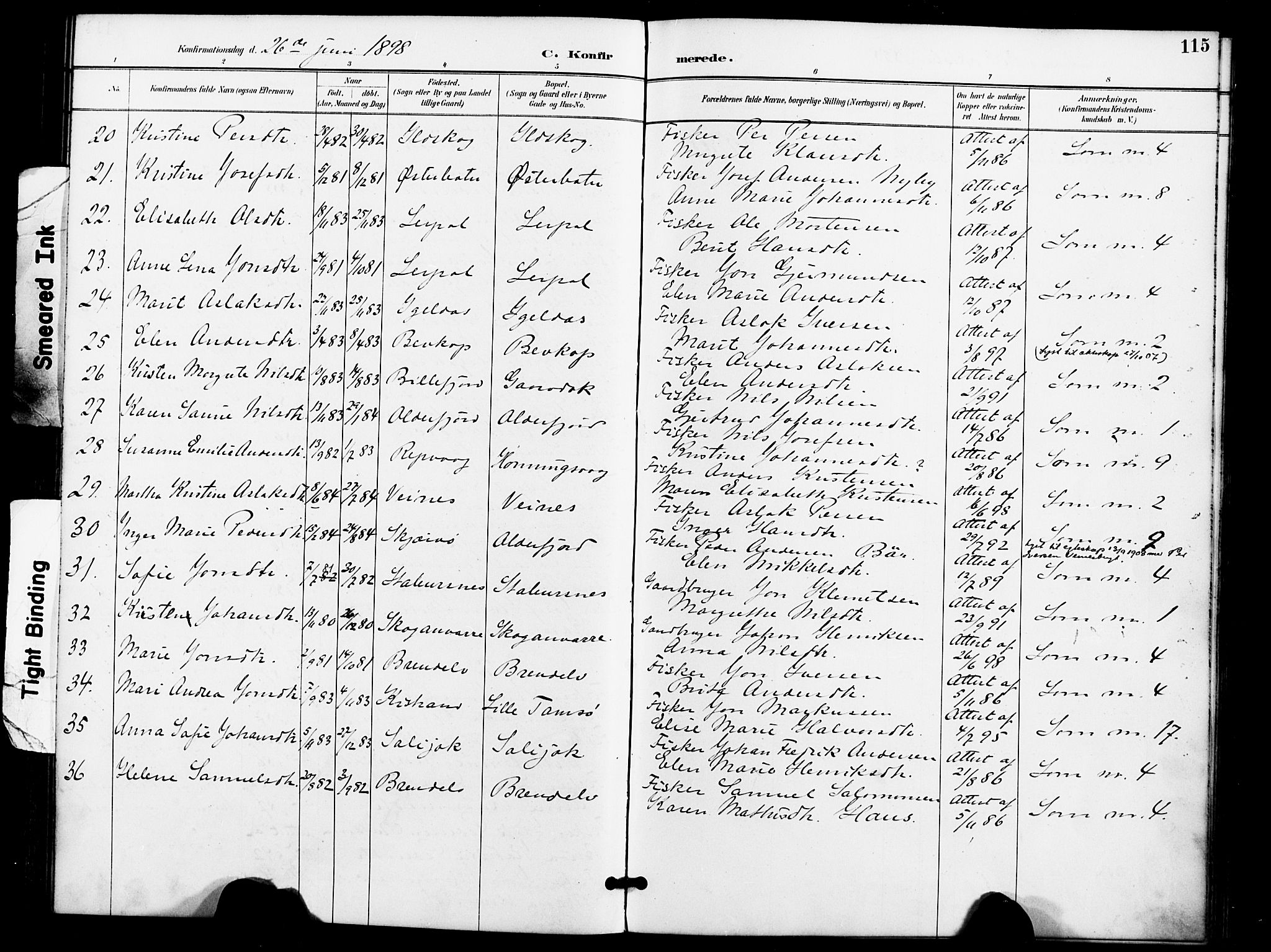 Kistrand/Porsanger sokneprestembete, AV/SATØ-S-1351/H/Ha/L0008.kirke: Ministerialbok nr. 8, 1890-1898, s. 115
