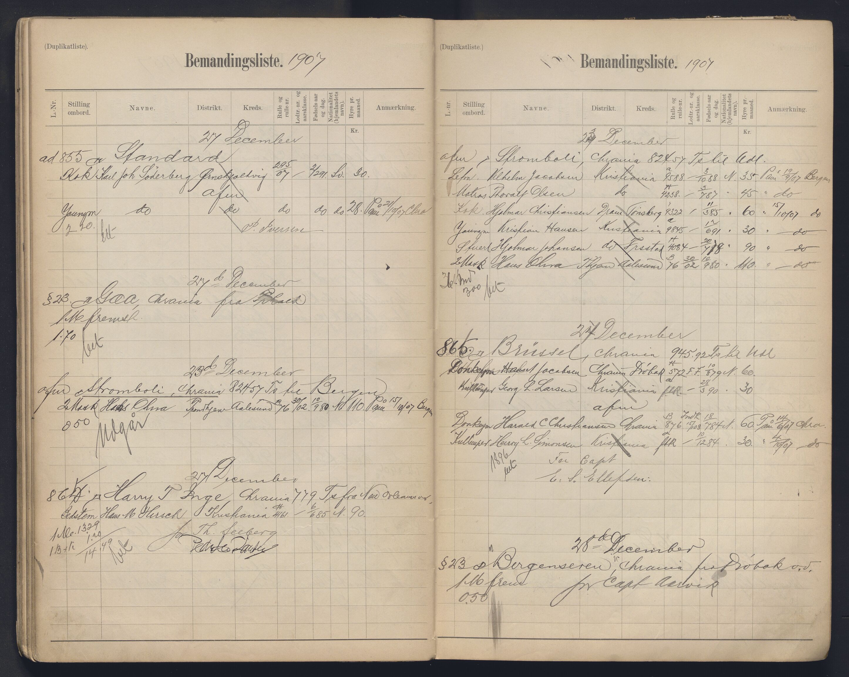 Oslo mønstringskontor, AV/SAO-A-10569g/G/Ga/L0011: Mønstringsjournal, 1907-1909