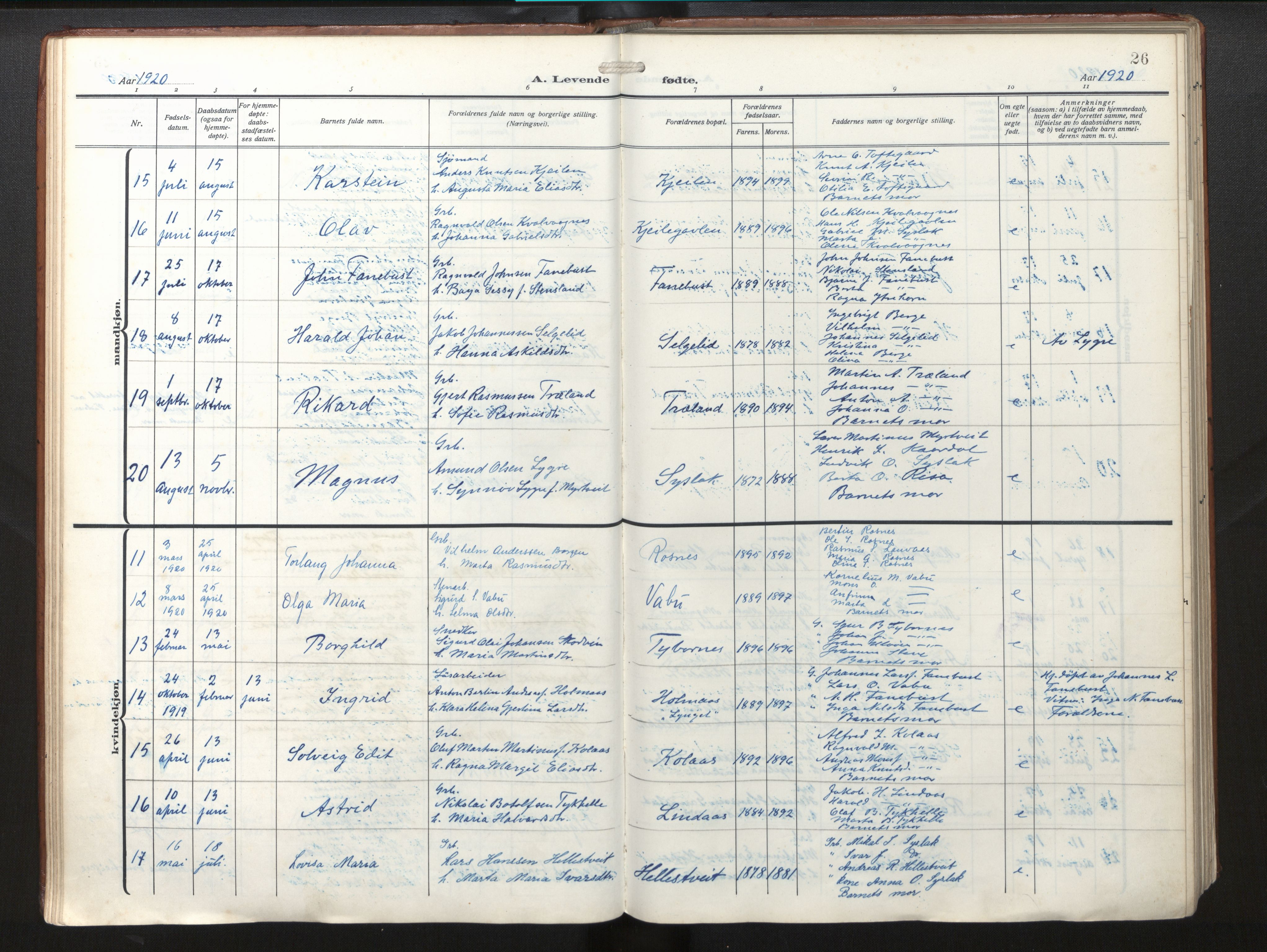 Lindås Sokneprestembete, AV/SAB-A-76701/H/Haa/Haab/L0003: Ministerialbok nr. B 3, 1912-1929, s. 26
