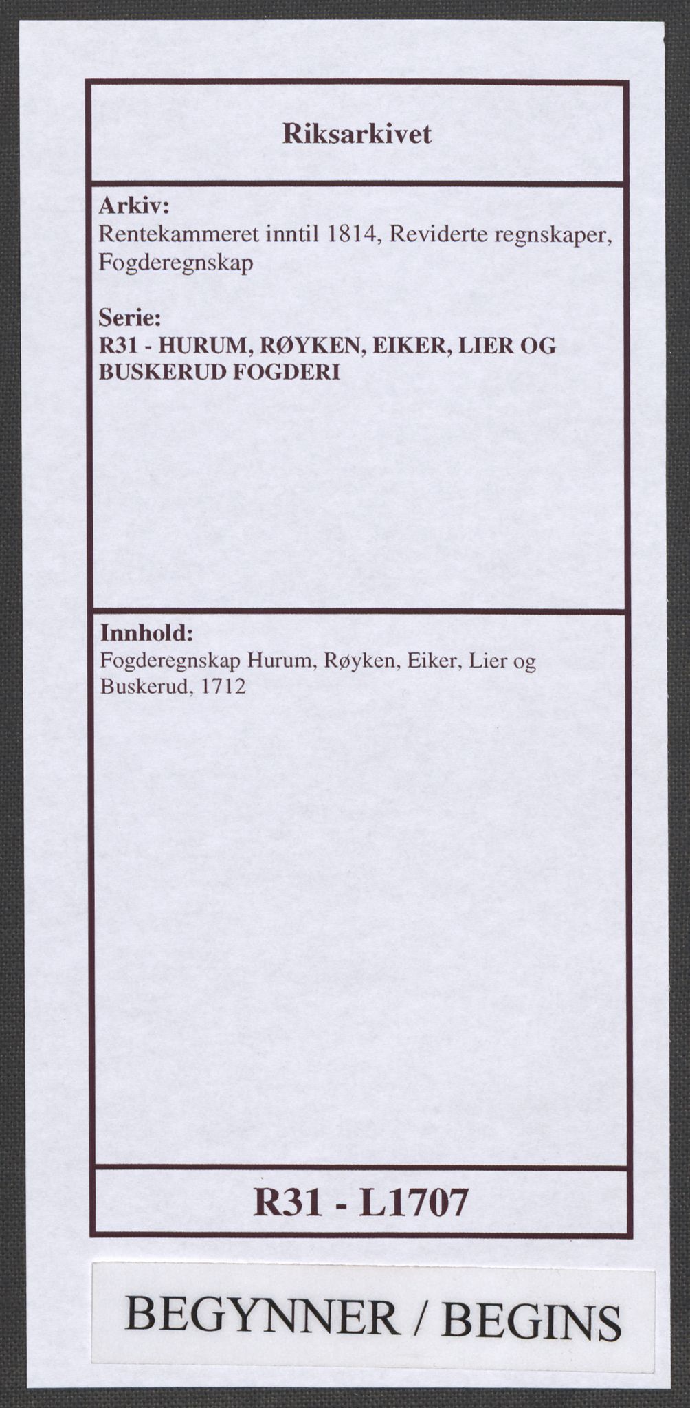 Rentekammeret inntil 1814, Reviderte regnskaper, Fogderegnskap, AV/RA-EA-4092/R31/L1707: Fogderegnskap Hurum, Røyken, Eiker, Lier og Buskerud, 1712, s. 1