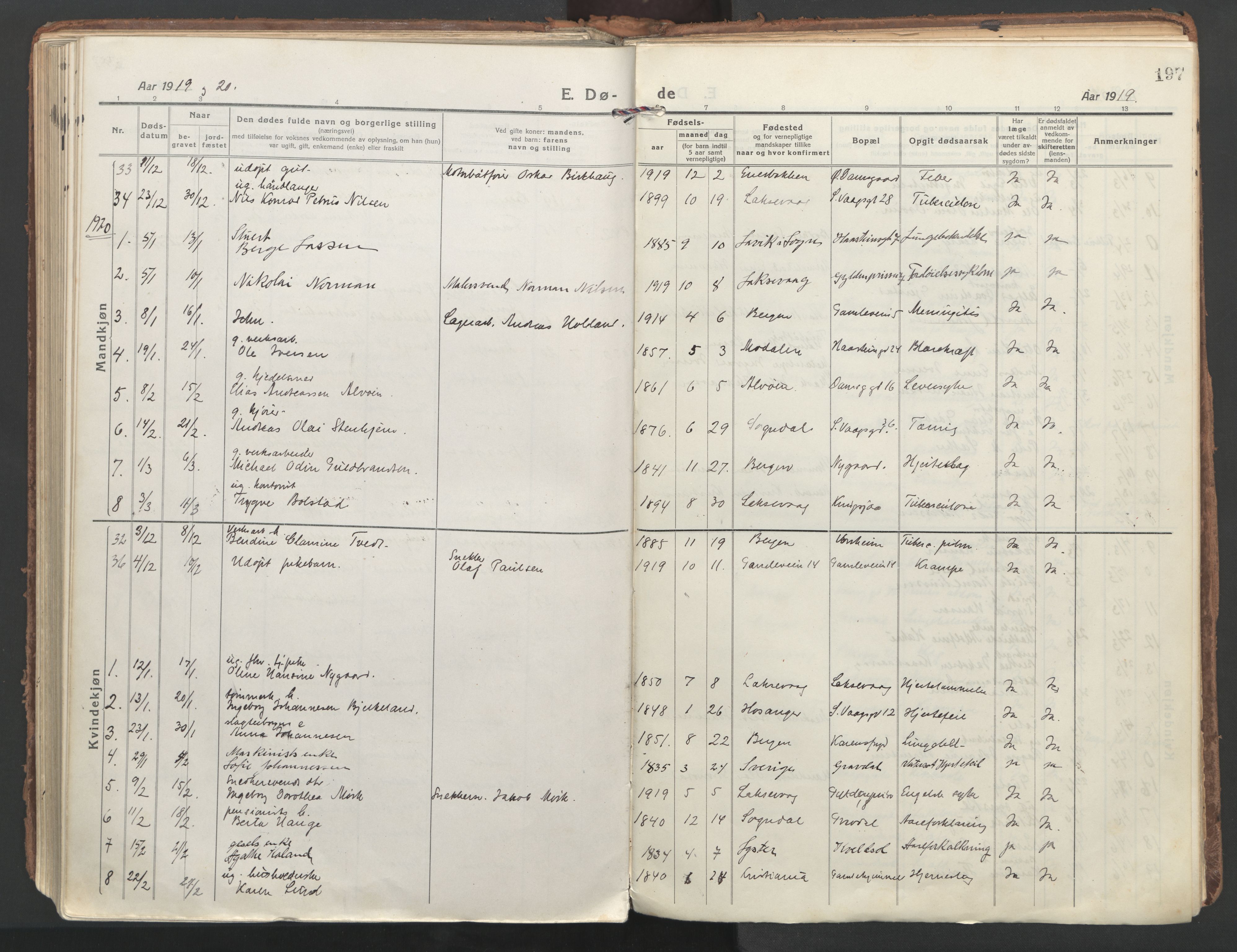 Laksevåg Sokneprestembete, AV/SAB-A-76501/H/Ha/Haa/Haaa/L0002: Ministerialbok nr. A 2, 1917-1927, s. 197