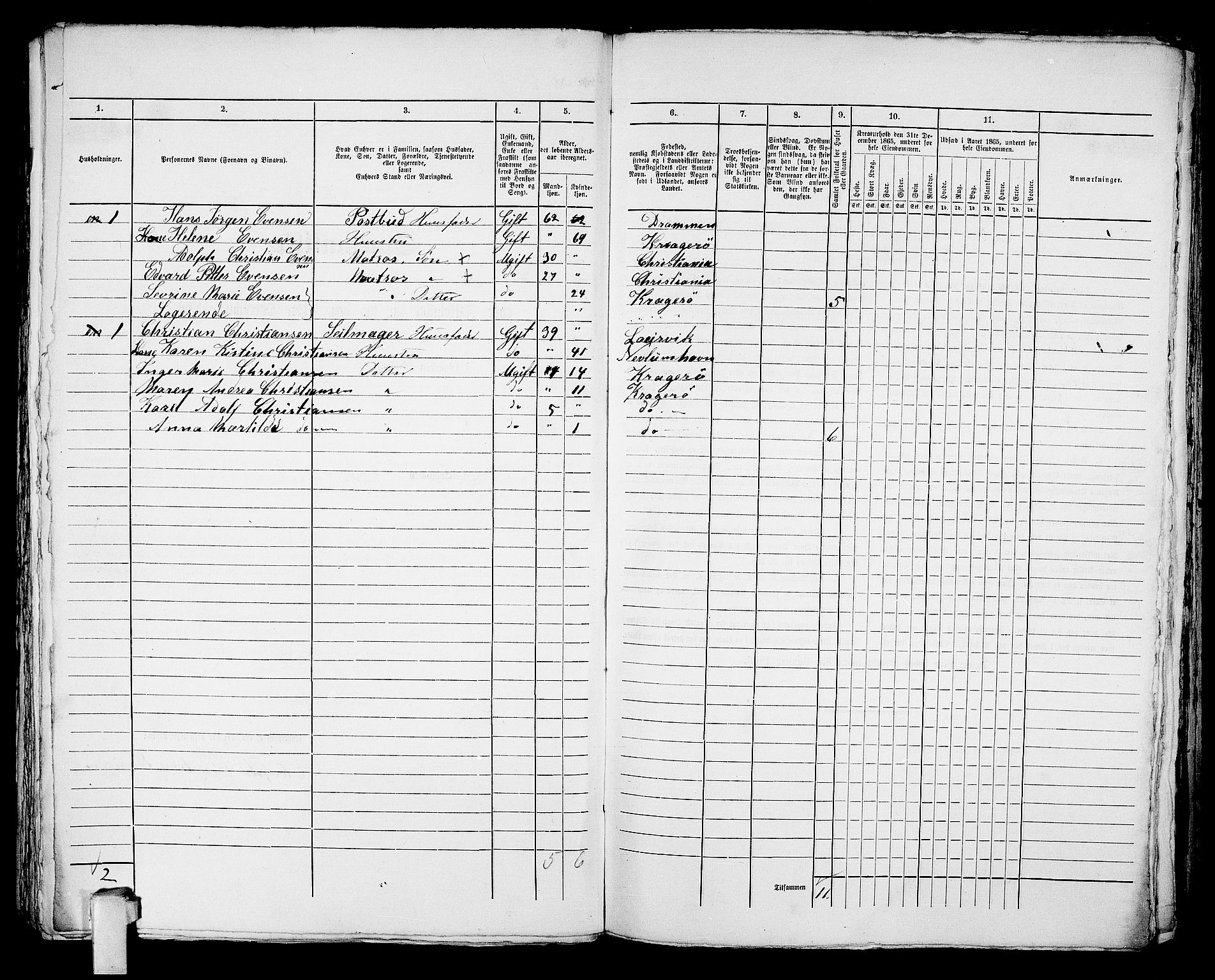 RA, Folketelling 1865 for 0801B Kragerø prestegjeld, Kragerø kjøpstad, 1865, s. 1025