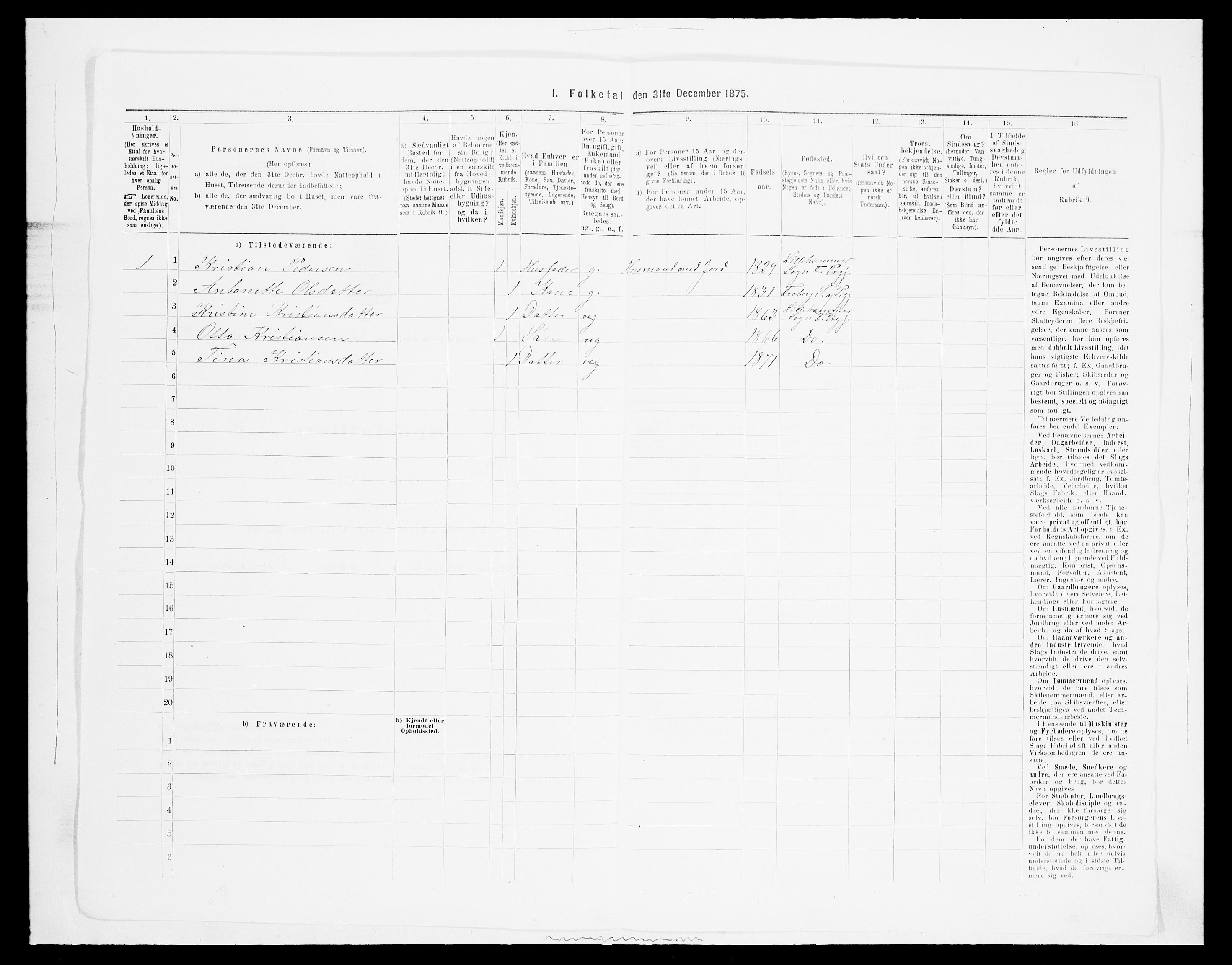 SAH, Folketelling 1875 for 0524L Fåberg prestegjeld, Fåberg sokn og Lillehammer landsokn, 1875, s. 268