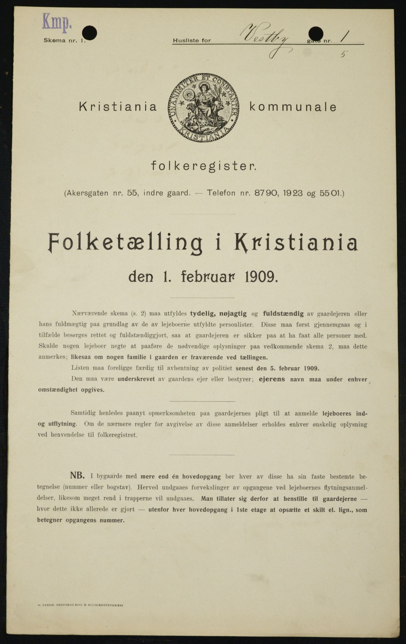 OBA, Kommunal folketelling 1.2.1909 for Kristiania kjøpstad, 1909, s. 90488