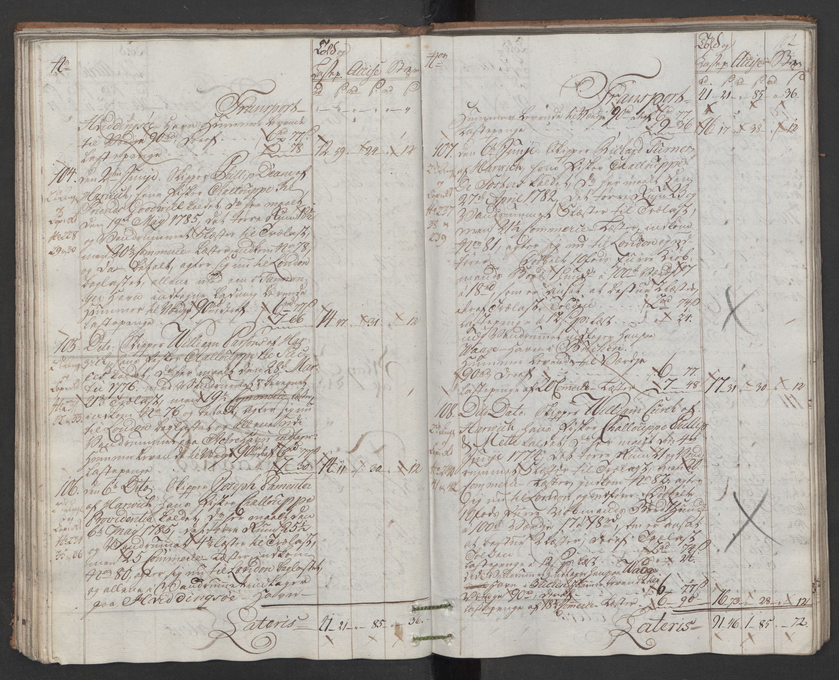 Generaltollkammeret, tollregnskaper, AV/RA-EA-5490/R22/L0048/0001: Tollregnskaper Stavanger / Hovedtollbok, 1786, s. 101b-102a