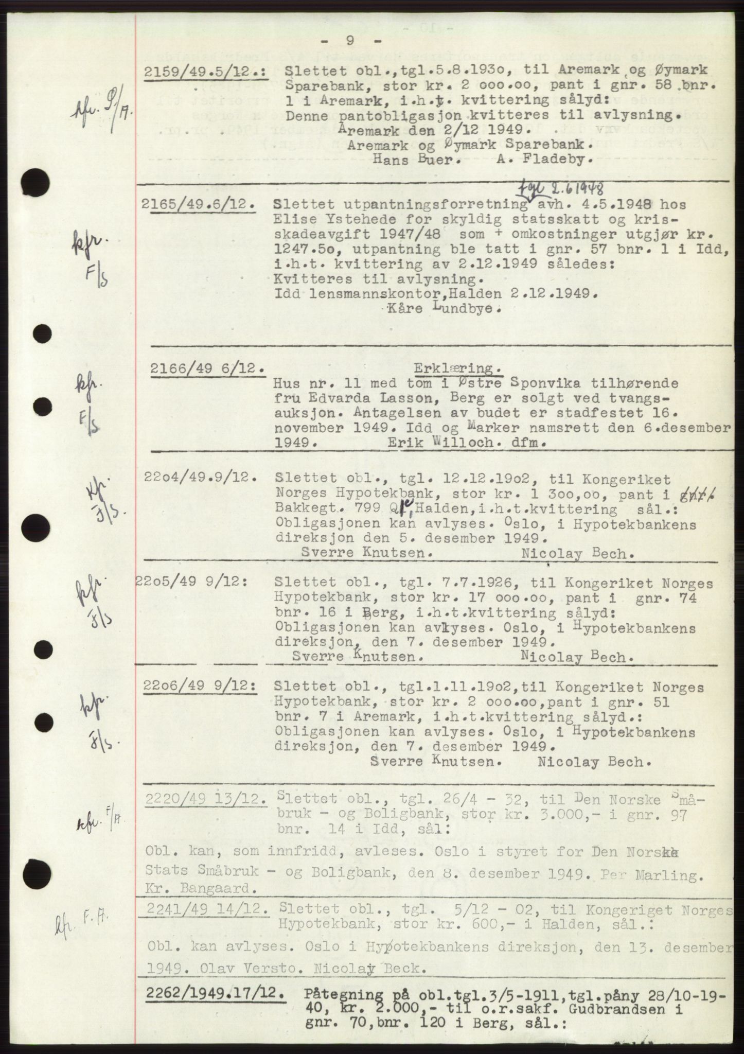 Idd og Marker sorenskriveri, AV/SAO-A-10283/G/Gb/Gbc/L0004: Pantebok nr. B10-15, 1946-1950, Dagboknr: 2159/1949
