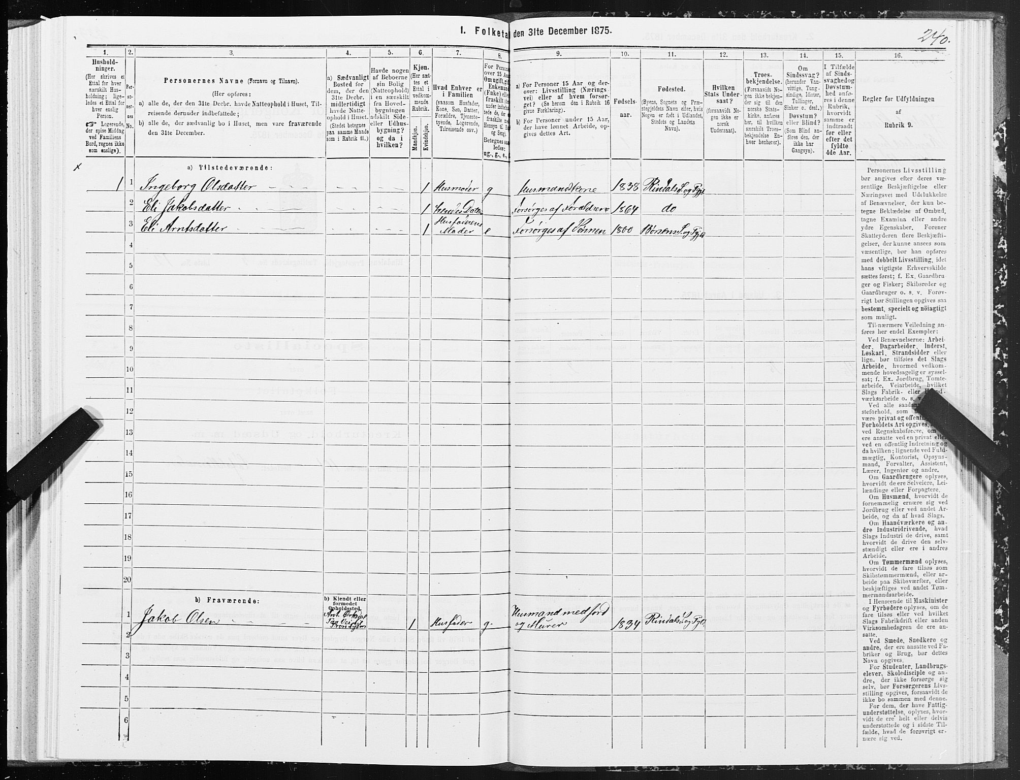 SAT, Folketelling 1875 for 1567P Rindal prestegjeld, 1875, s. 2240