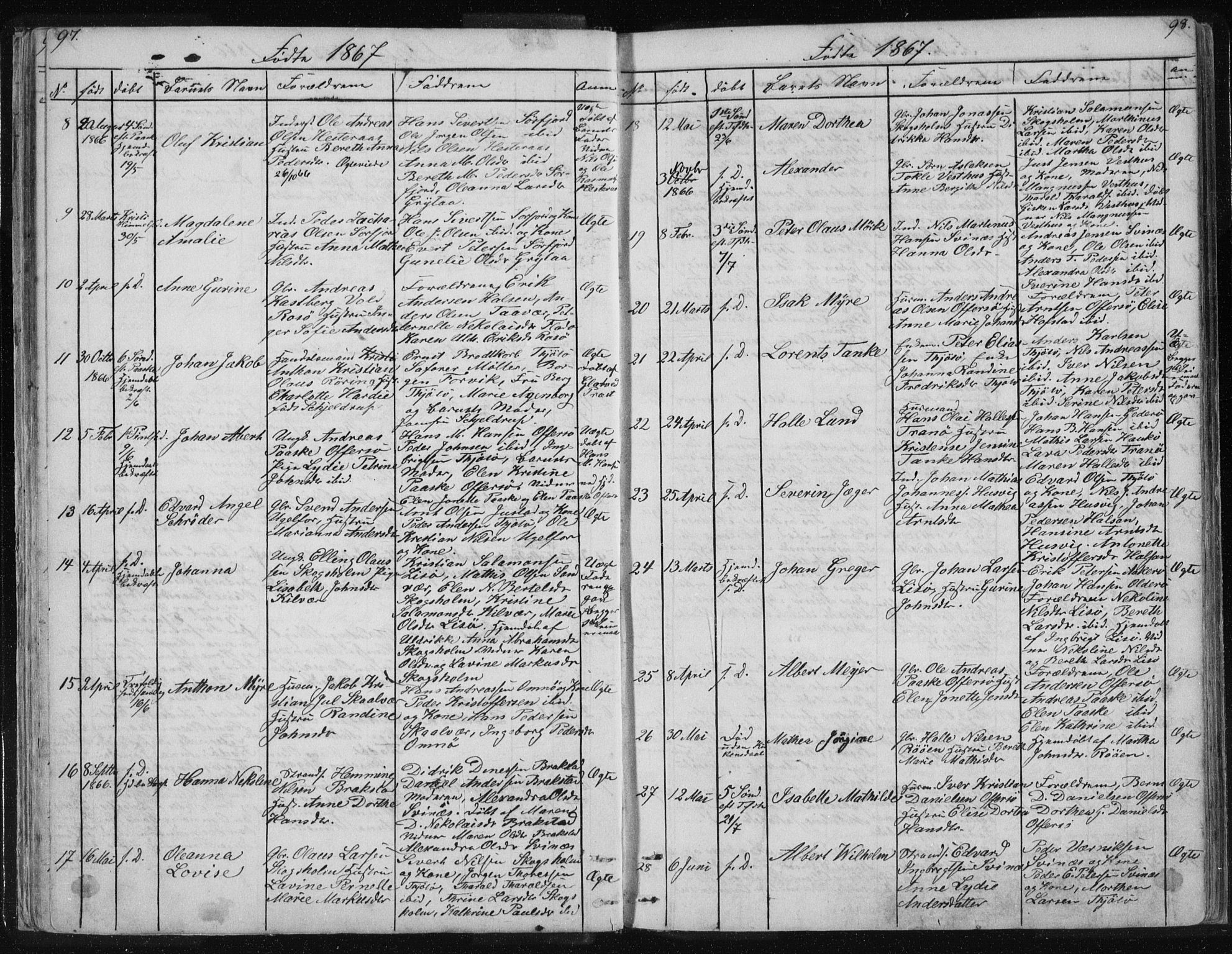 Ministerialprotokoller, klokkerbøker og fødselsregistre - Nordland, AV/SAT-A-1459/817/L0266: Klokkerbok nr. 817C01, 1841-1869, s. 97-98