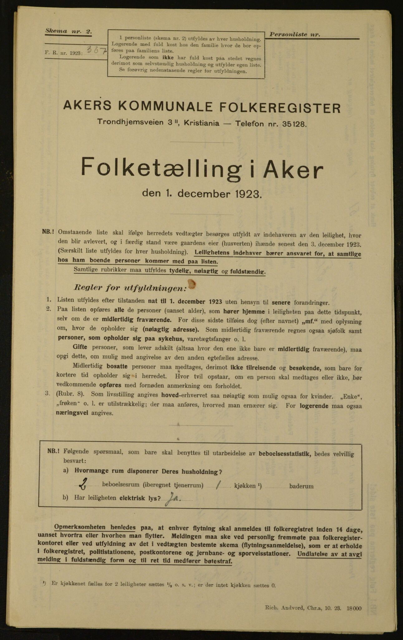 , Kommunal folketelling 1.12.1923 for Aker, 1923, s. 2327