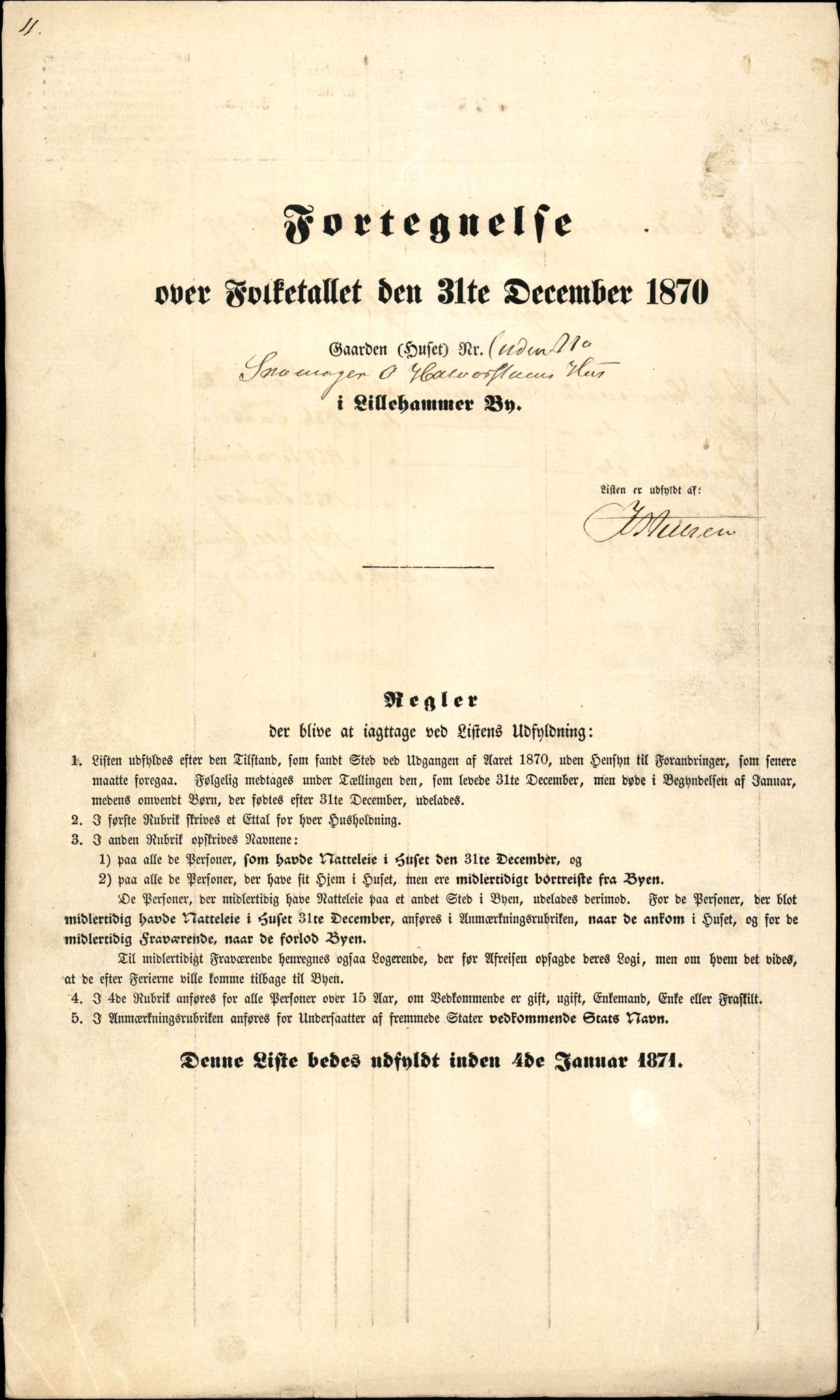 RA, Folketelling 1870 for 0501 Lillehammer kjøpstad, 1870, s. 11