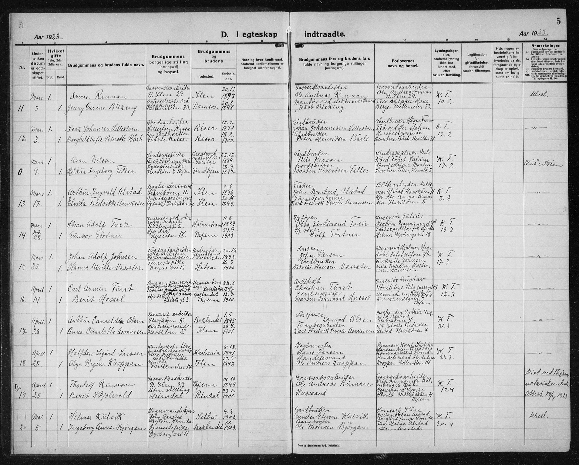 Ministerialprotokoller, klokkerbøker og fødselsregistre - Sør-Trøndelag, SAT/A-1456/603/L0176: Klokkerbok nr. 603C04, 1923-1941, s. 5