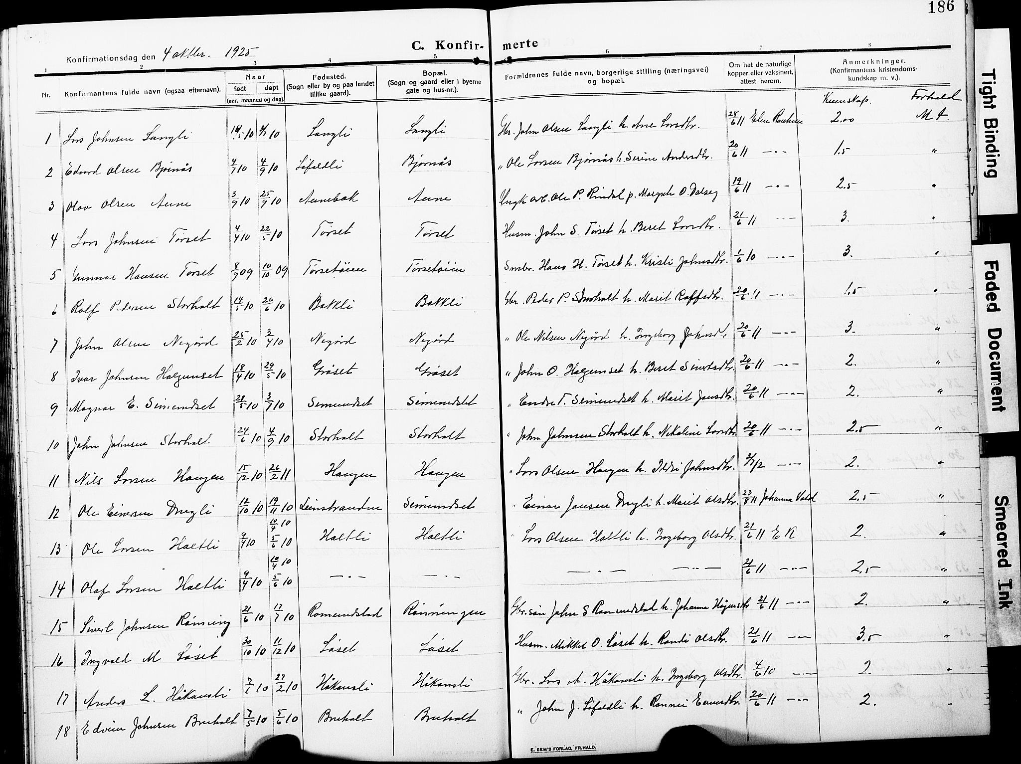 Ministerialprotokoller, klokkerbøker og fødselsregistre - Møre og Romsdal, AV/SAT-A-1454/598/L1079: Klokkerbok nr. 598C04, 1909-1927, s. 186