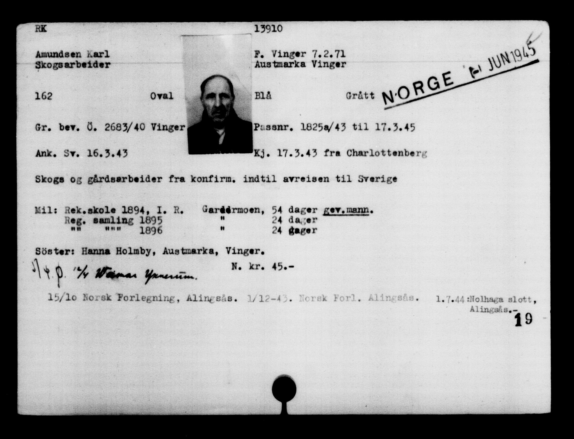 Den Kgl. Norske Legasjons Flyktningskontor, AV/RA-S-6753/V/Va/L0007: Kjesäterkartoteket.  Flyktningenr. 12700-15723, 1940-1945, s. 1385