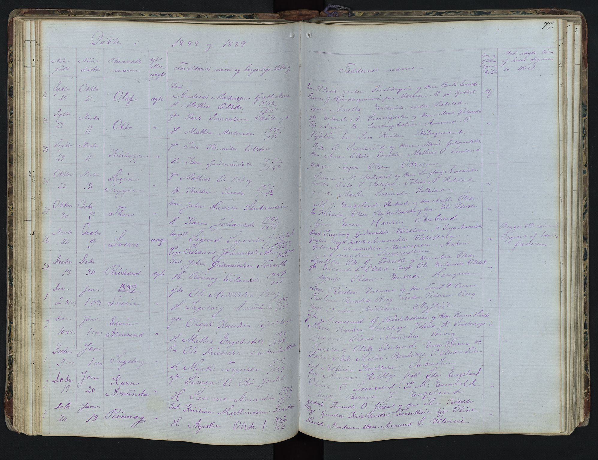 Vestre Gausdal prestekontor, AV/SAH-PREST-094/H/Ha/Hab/L0001: Klokkerbok nr. 1, 1867-1895, s. 77