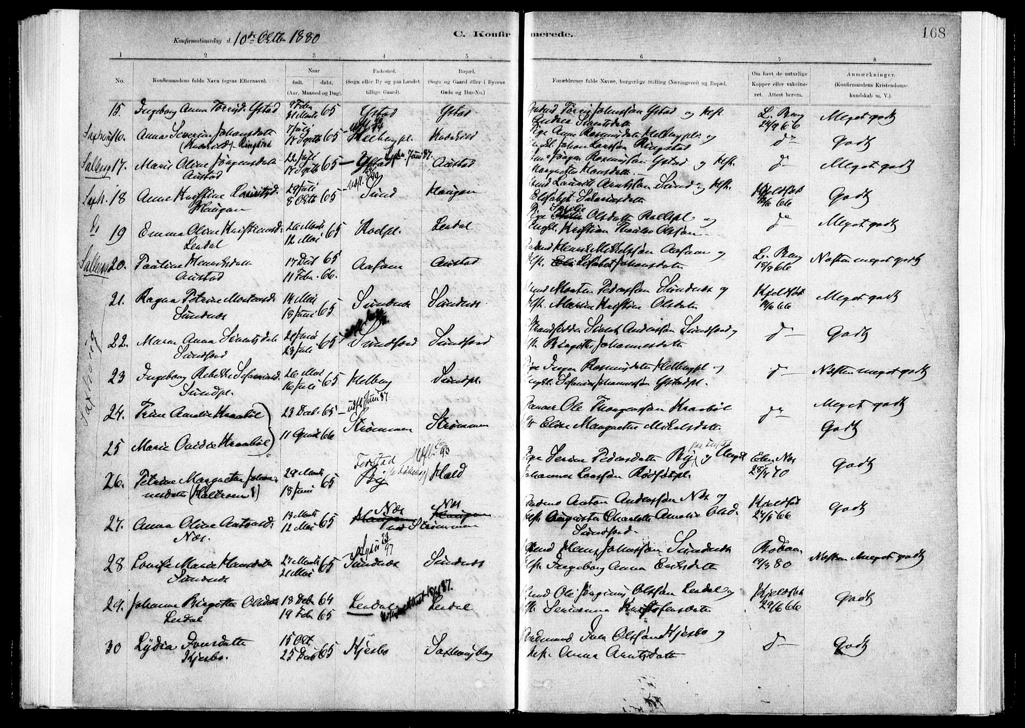 Ministerialprotokoller, klokkerbøker og fødselsregistre - Nord-Trøndelag, SAT/A-1458/730/L0285: Ministerialbok nr. 730A10, 1879-1914, s. 168