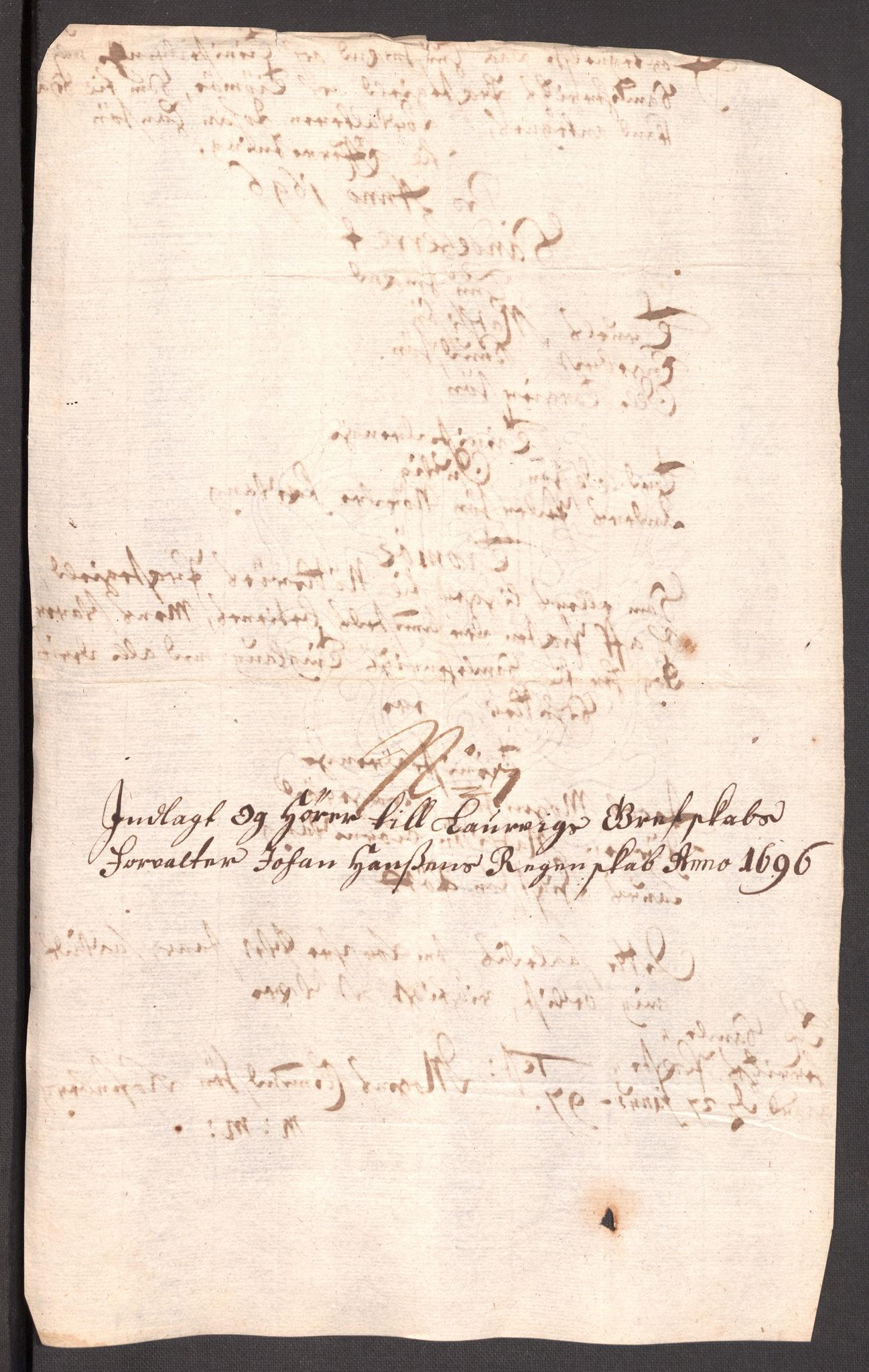 Rentekammeret inntil 1814, Reviderte regnskaper, Fogderegnskap, RA/EA-4092/R33/L1975: Fogderegnskap Larvik grevskap, 1696-1697, s. 82