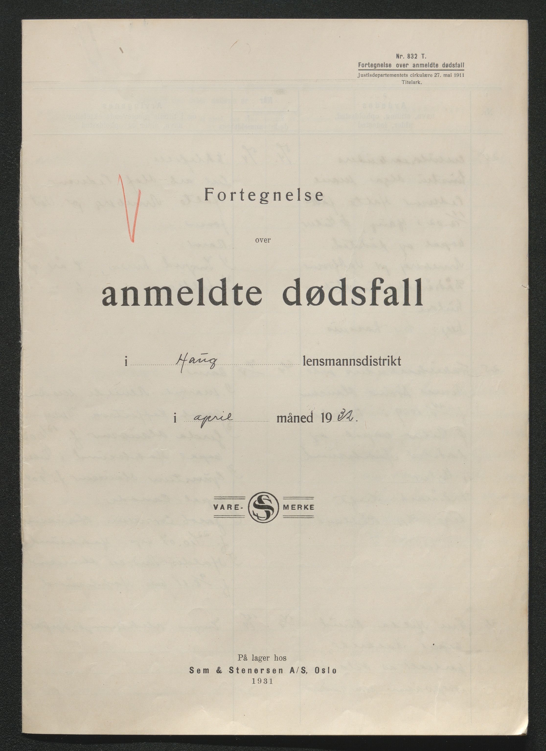 Eiker, Modum og Sigdal sorenskriveri, AV/SAKO-A-123/H/Ha/Hab/L0047: Dødsfallsmeldinger, 1932, s. 271