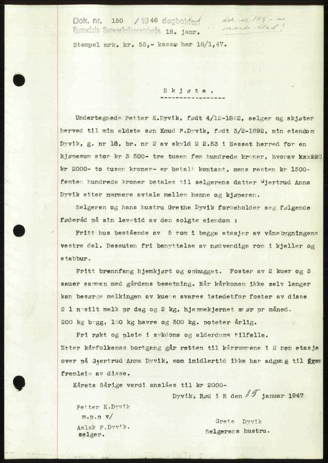 Romsdal sorenskriveri, SAT/A-4149/1/2/2C: Pantebok nr. A22, 1947-1947, Dagboknr: 150/1947