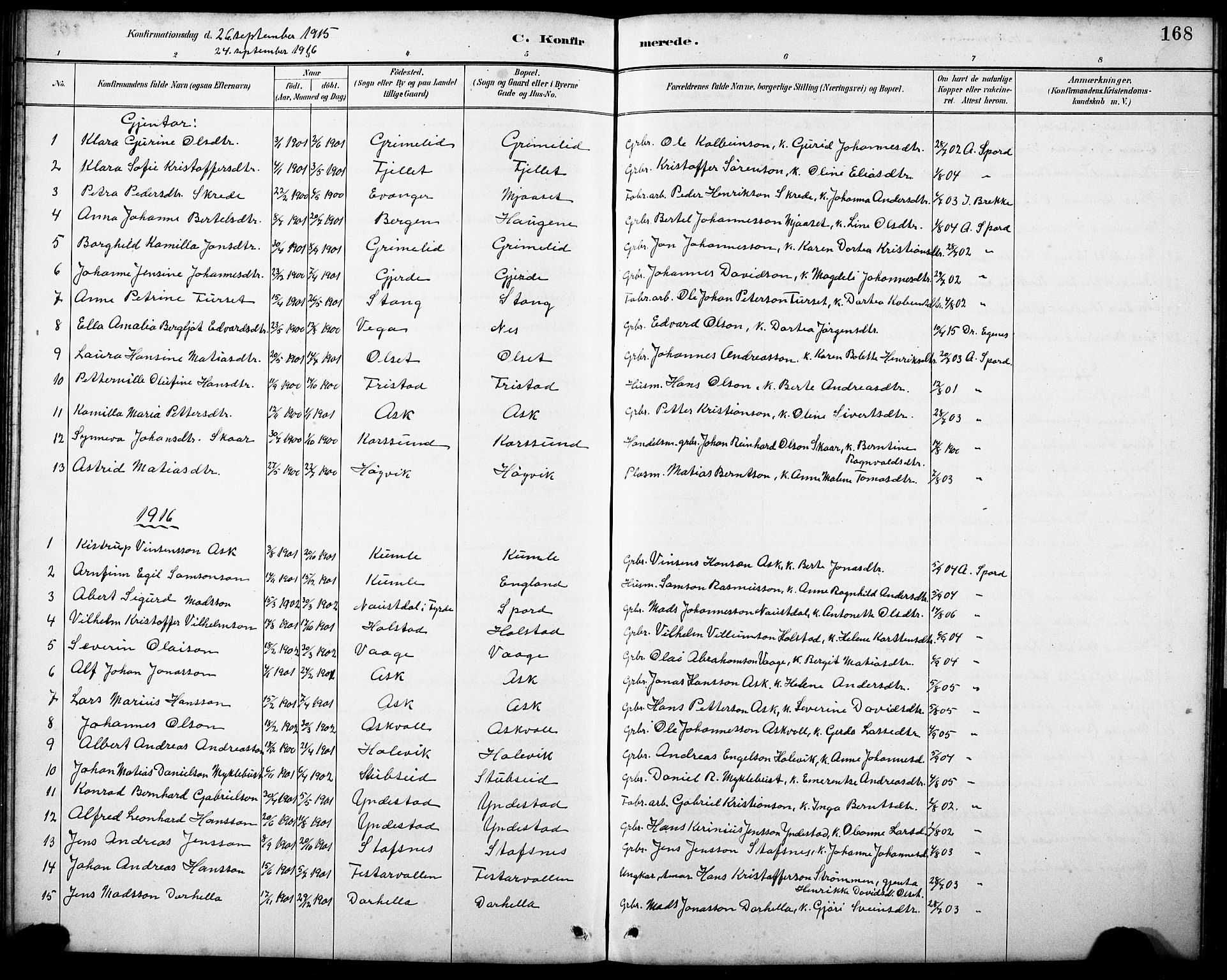 Askvoll sokneprestembete, AV/SAB-A-79501/H/Hab/Haba/L0003: Klokkerbok nr. A 3, 1886-1928, s. 168