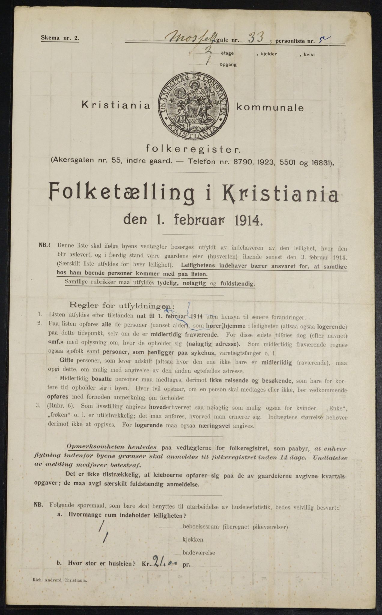 OBA, Kommunal folketelling 1.2.1914 for Kristiania, 1914, s. 66605