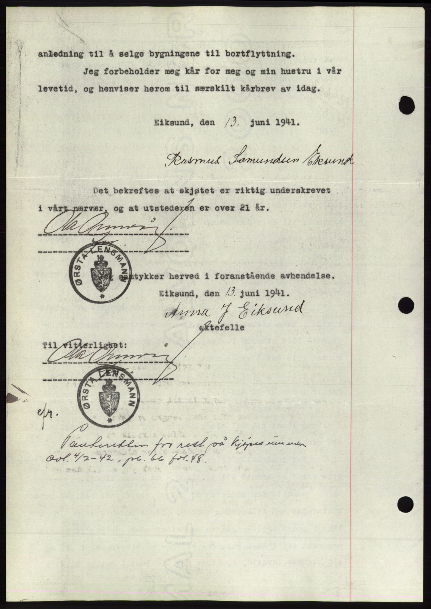 Søre Sunnmøre sorenskriveri, AV/SAT-A-4122/1/2/2C/L0071: Pantebok nr. 65, 1941-1941, Dagboknr: 602/1941