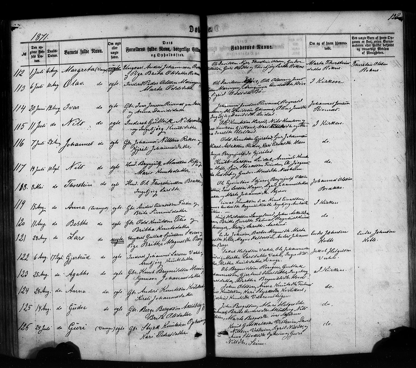 Voss sokneprestembete, AV/SAB-A-79001/H/Haa: Ministerialbok nr. A 17, 1863-1886, s. 128