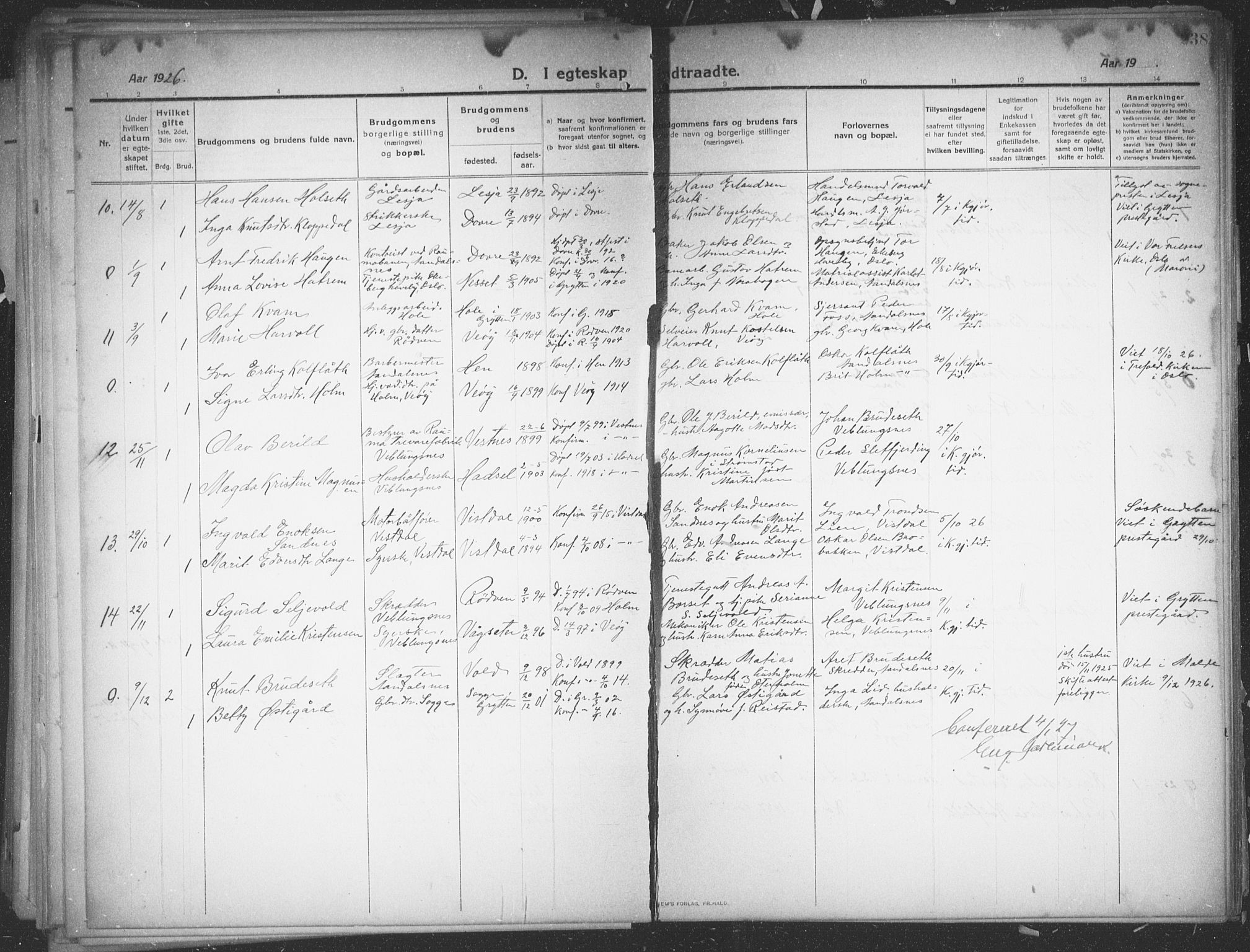 Ministerialprotokoller, klokkerbøker og fødselsregistre - Møre og Romsdal, AV/SAT-A-1454/544/L0581: Klokkerbok nr. 544C03, 1910-1937, s. 238