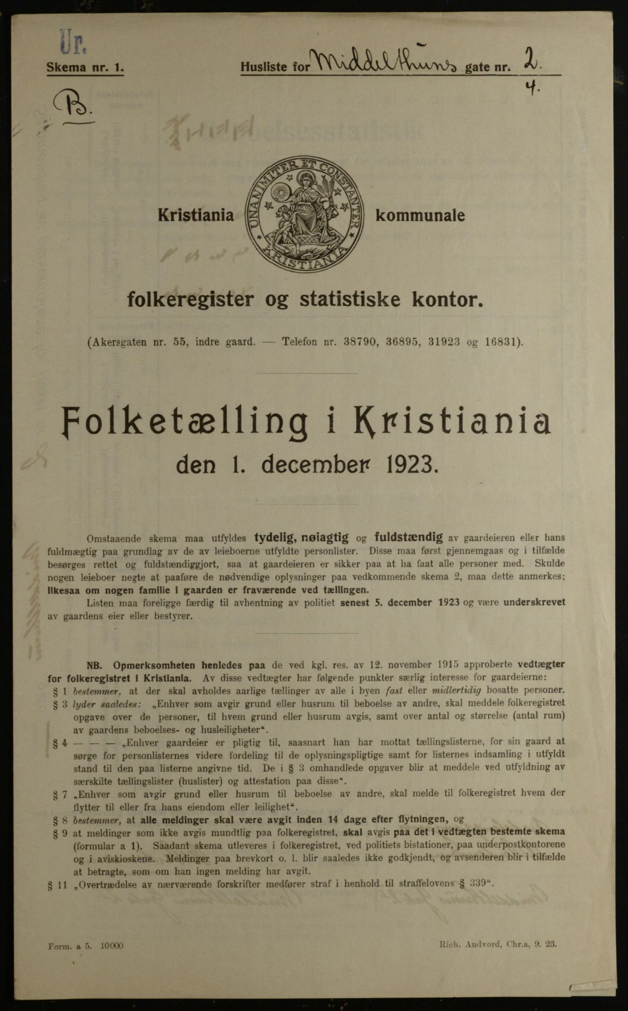 OBA, Kommunal folketelling 1.12.1923 for Kristiania, 1923, s. 72261