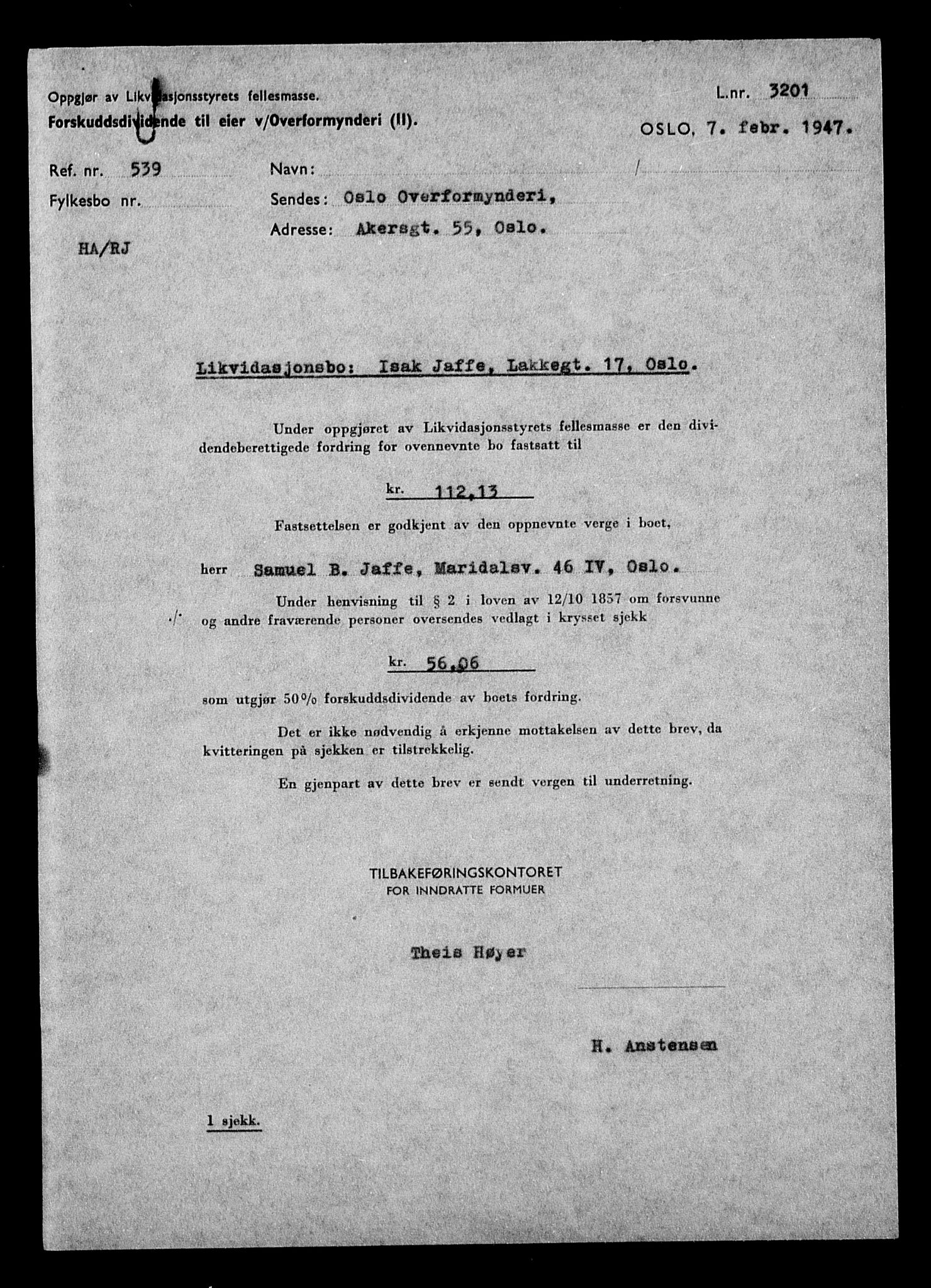 Justisdepartementet, Tilbakeføringskontoret for inndratte formuer, AV/RA-S-1564/H/Hc/Hcc/L0947: --, 1945-1947, s. 10